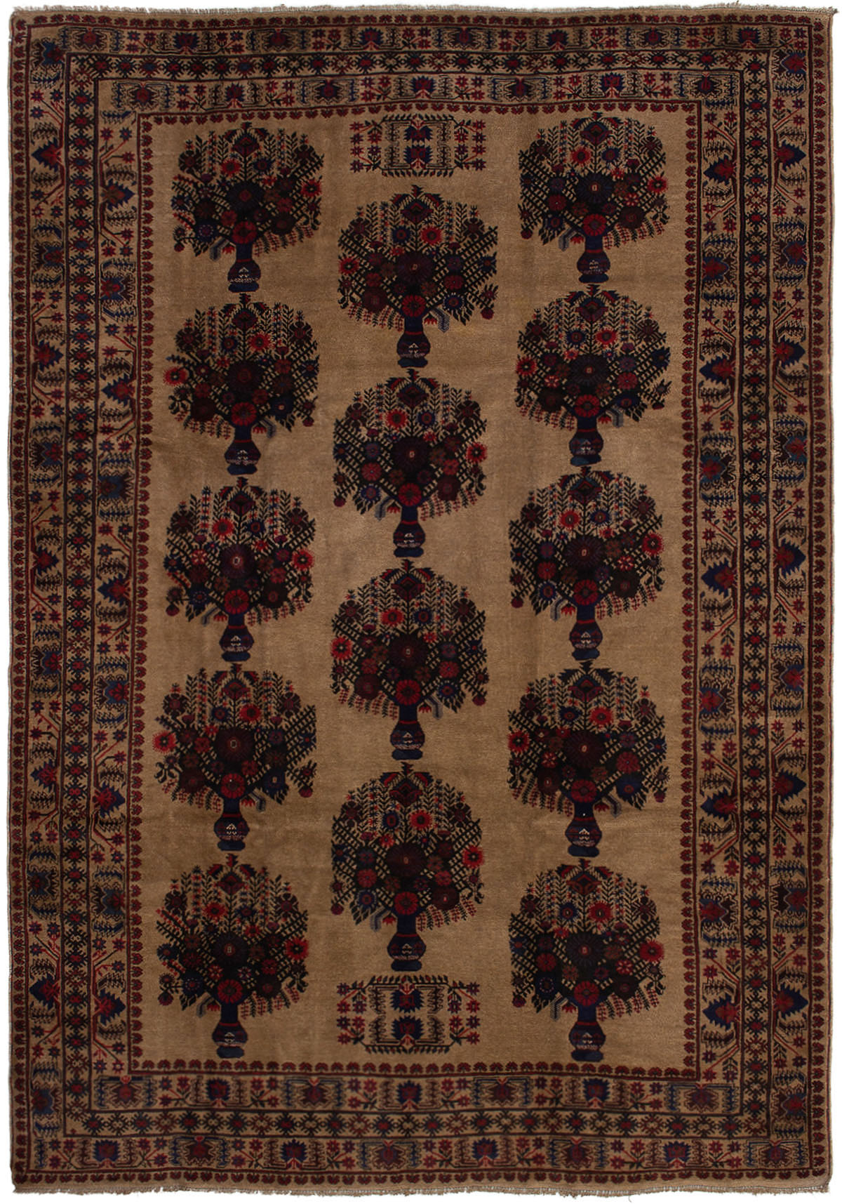 Hand-knotted Finest Rizbaft Tan Wool Rug 6'7" x 9'7" Size: 6'7" x 9'7"  