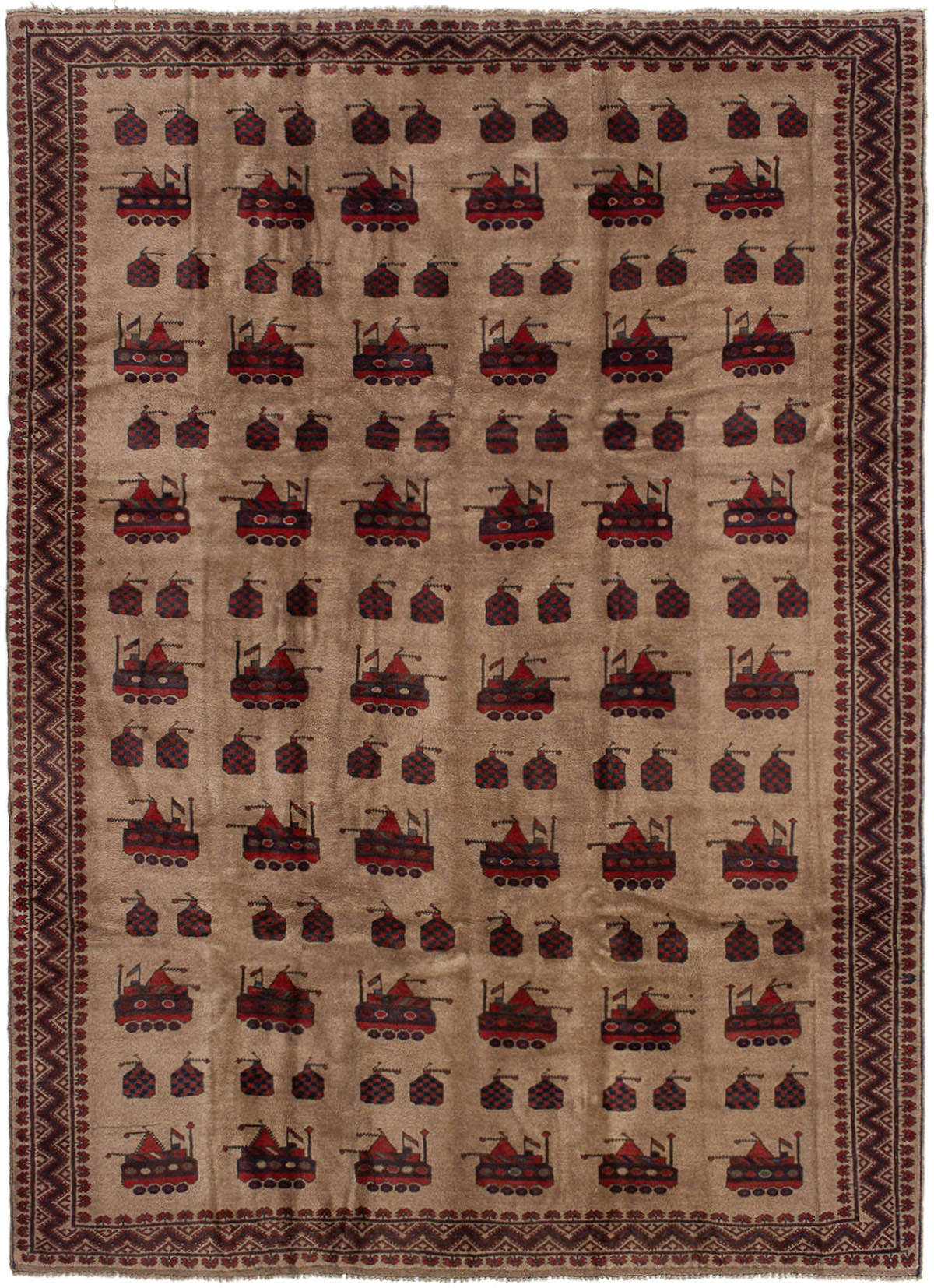Hand-knotted Rare War Tan Wool Rug 6'8" x 9'3" Size: 6'8" x 9'3"  