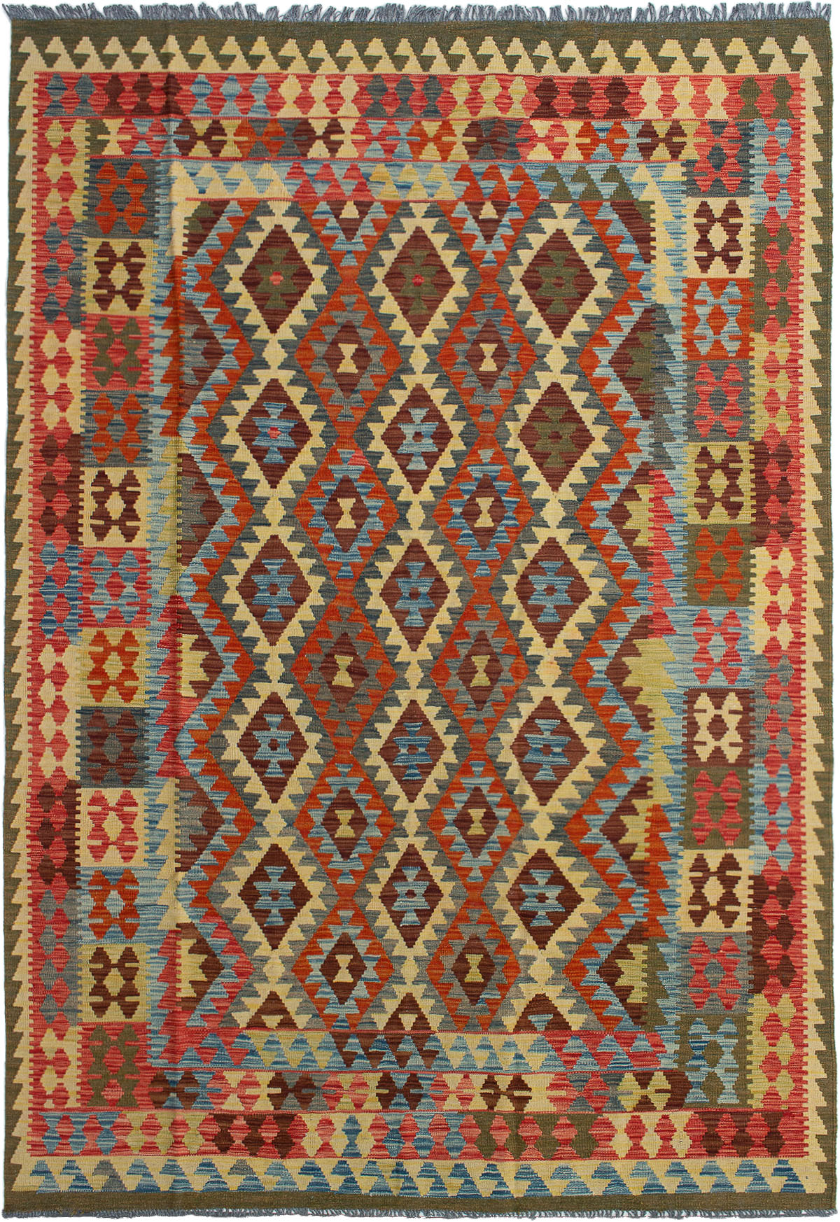 Hand woven Kashkoli FW Light Red Wool Kilim 6'8" x 9'10" Size: 6'8" x 9'10"  