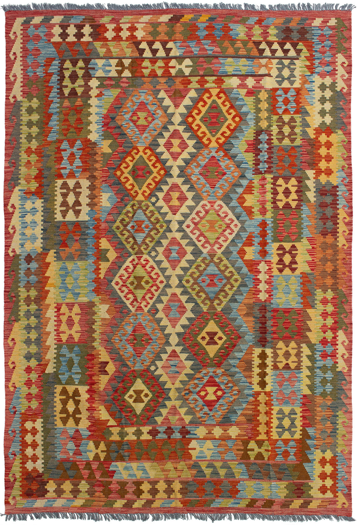 Hand woven Kashkoli FW Red Wool Kilim 6'7" x 9'8" Size: 6'7" x 9'8"  