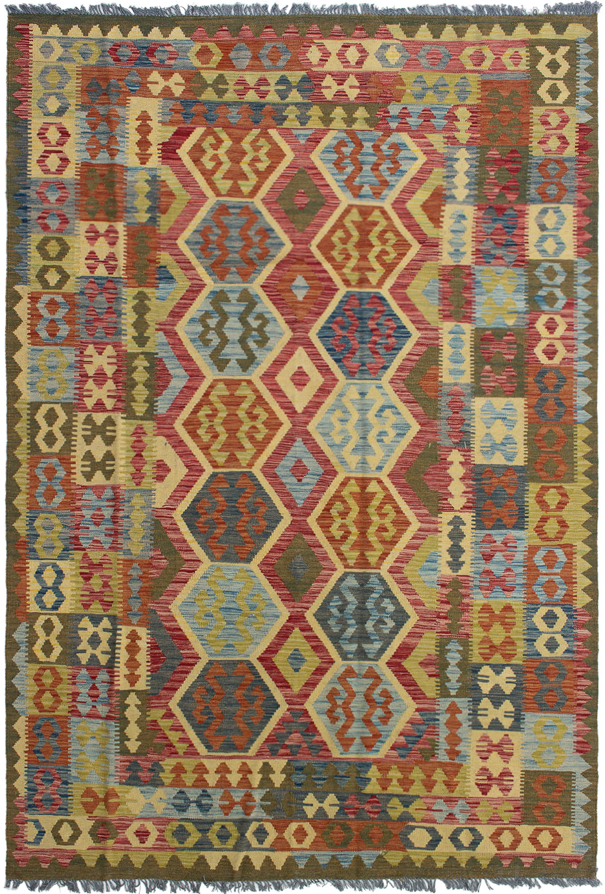 Hand woven Sivas Tan Wool Kilim 6'7" x 9'8" Size: 6'7" x 9'8"  
