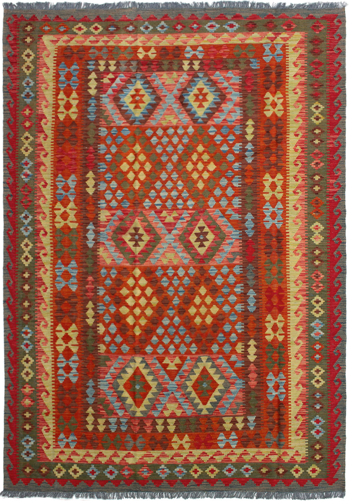 Hand woven Kashkoli FW Red Wool Kilim 6'8" x 9'9" Size: 6'8" x 9'9"  