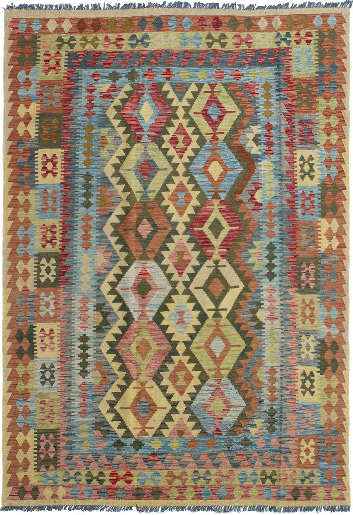 Hand woven Kashkoli FW Tan Wool Kilim 6'9" x 9'9" Size: 6'9" x 9'9"  