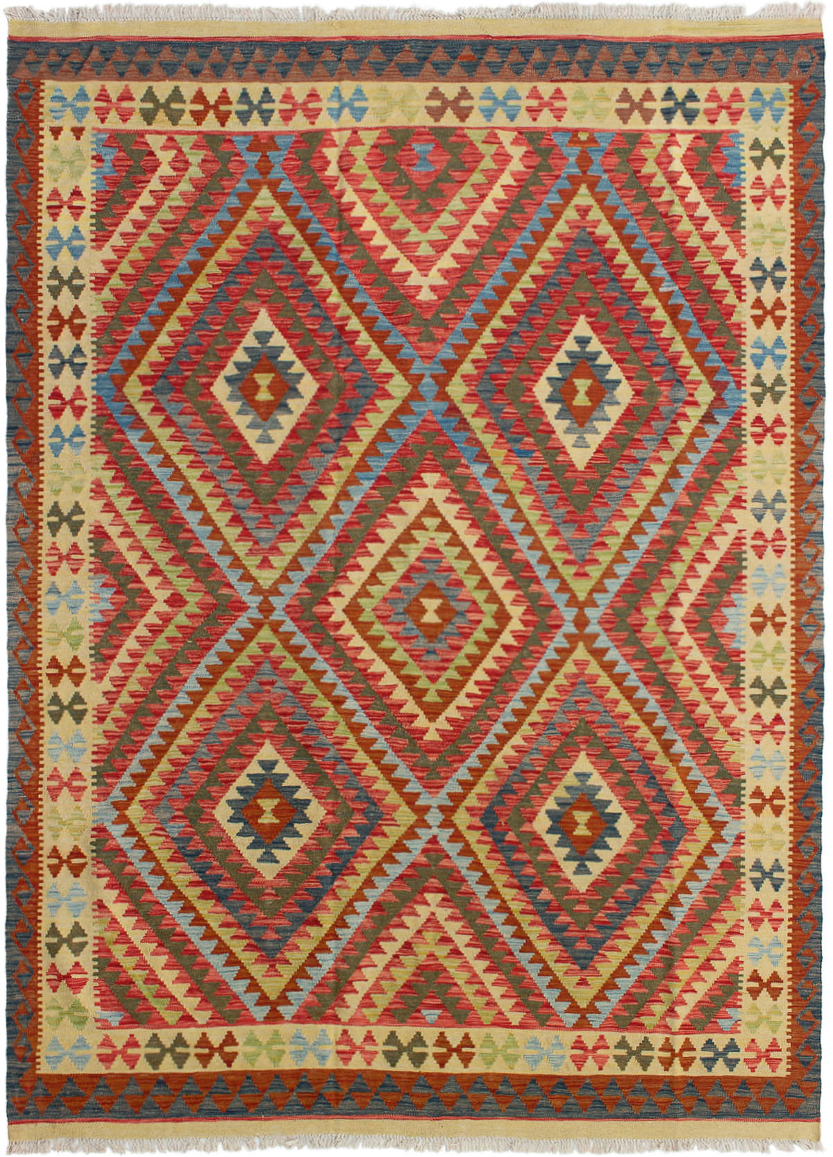 Hand woven Kashkoli FW Red Wool Kilim 6'9" x 9'4" Size: 6'9" x 9'4"  