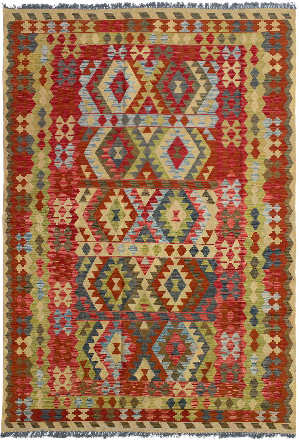 Hand woven Kashkoli FW Red Wool Kilim 6'9" x 10'0" Size: 6'9" x 10'0"  