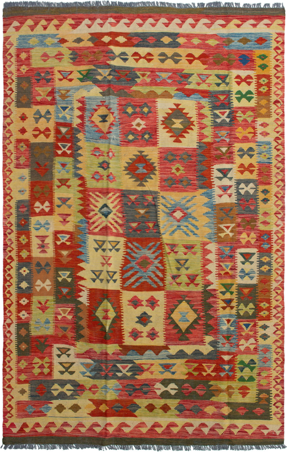 Hand woven Hereke FW Red Wool Kilim 6'5" x 10'2" Size: 6'5" x 10'2"  