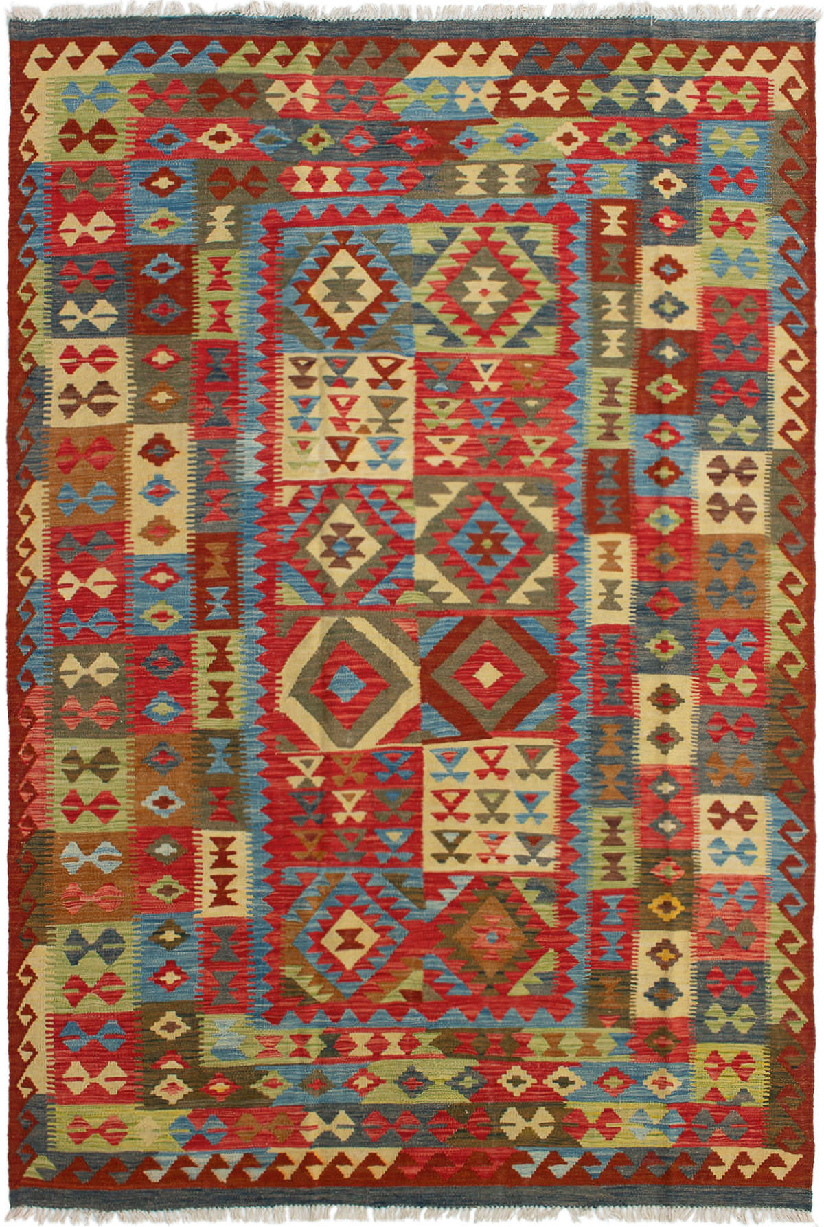 Hand woven Hereke FW Red Wool Kilim 6'1" x 9'8" Size: 6'1" x 9'8"  