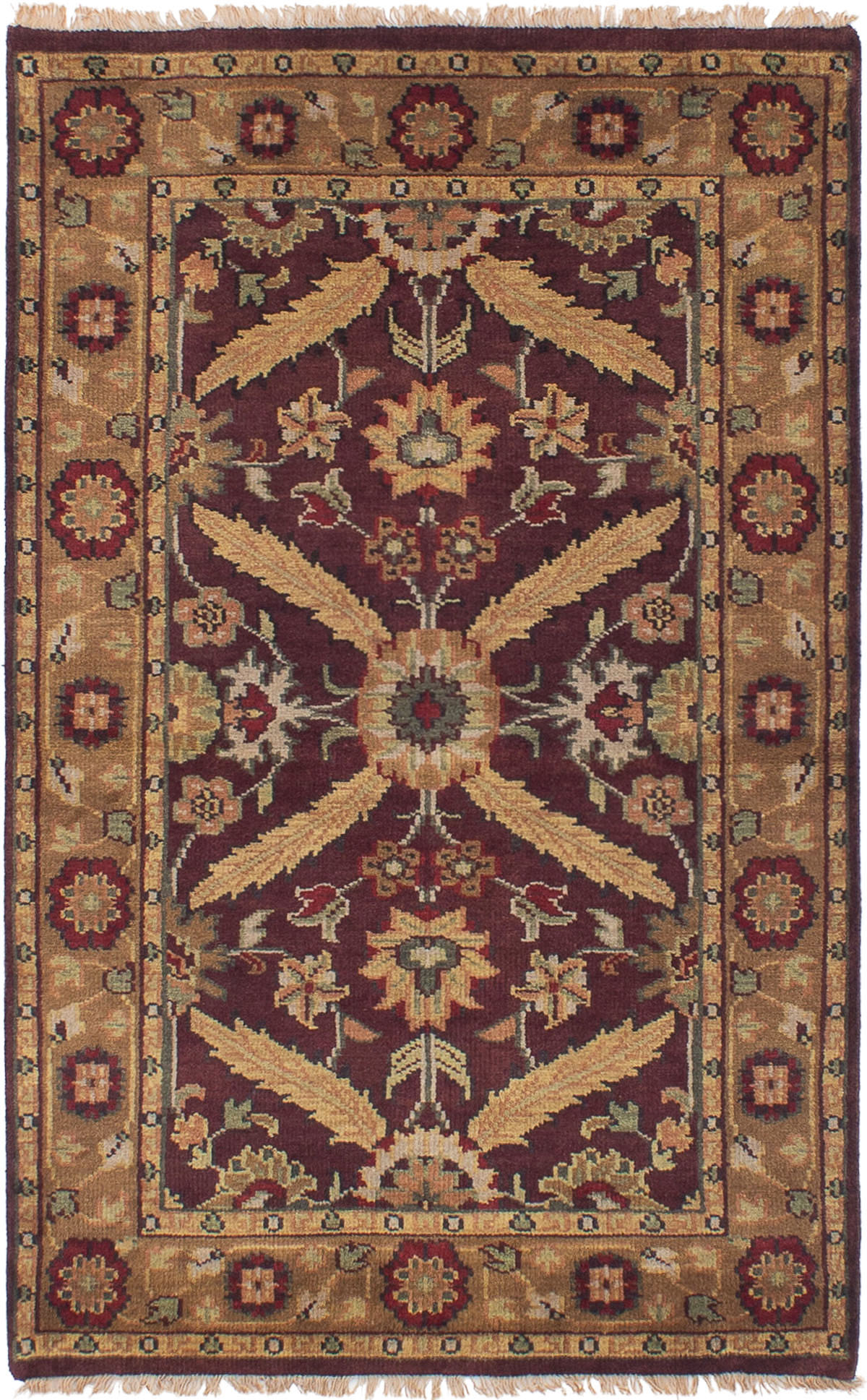 Hand-knotted Royal Mahal Burgundy Wool Rug 3'8" x 5'8" Size: 3'8" x 5'8"  
