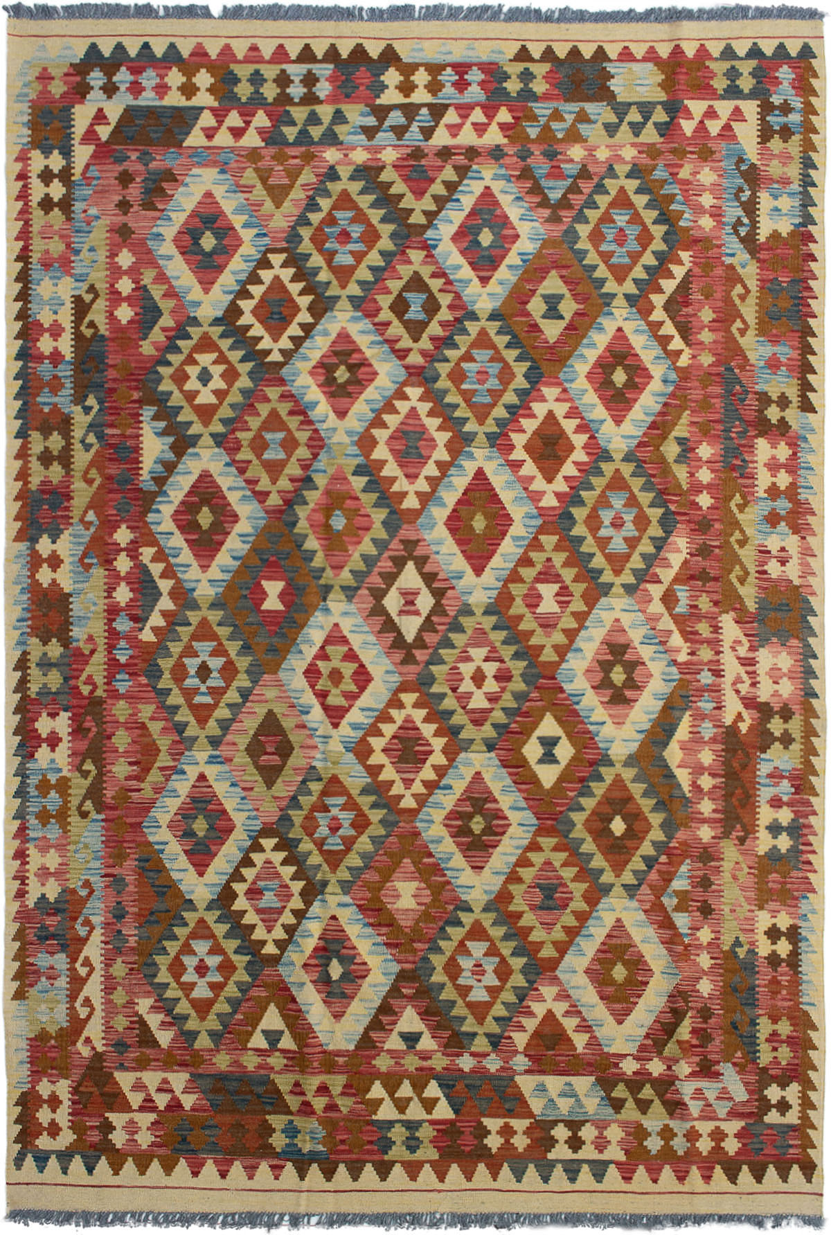Hand woven Kashkoli FW Red Wool Kilim 6'8" x 9'9"  Size: 6'8" x 9'9"  