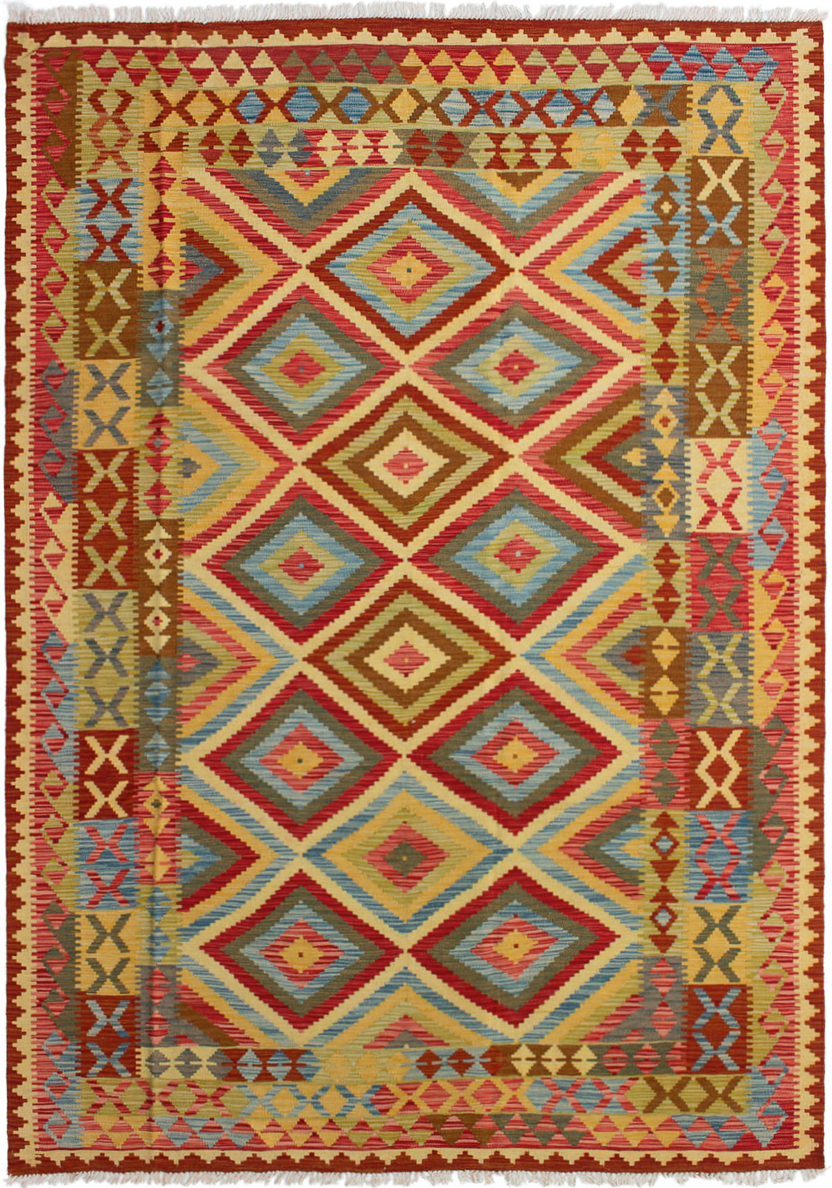 Hand woven Sivas Red Wool Kilim 6'9" x 9'7" Size: 6'9" x 9'7"  