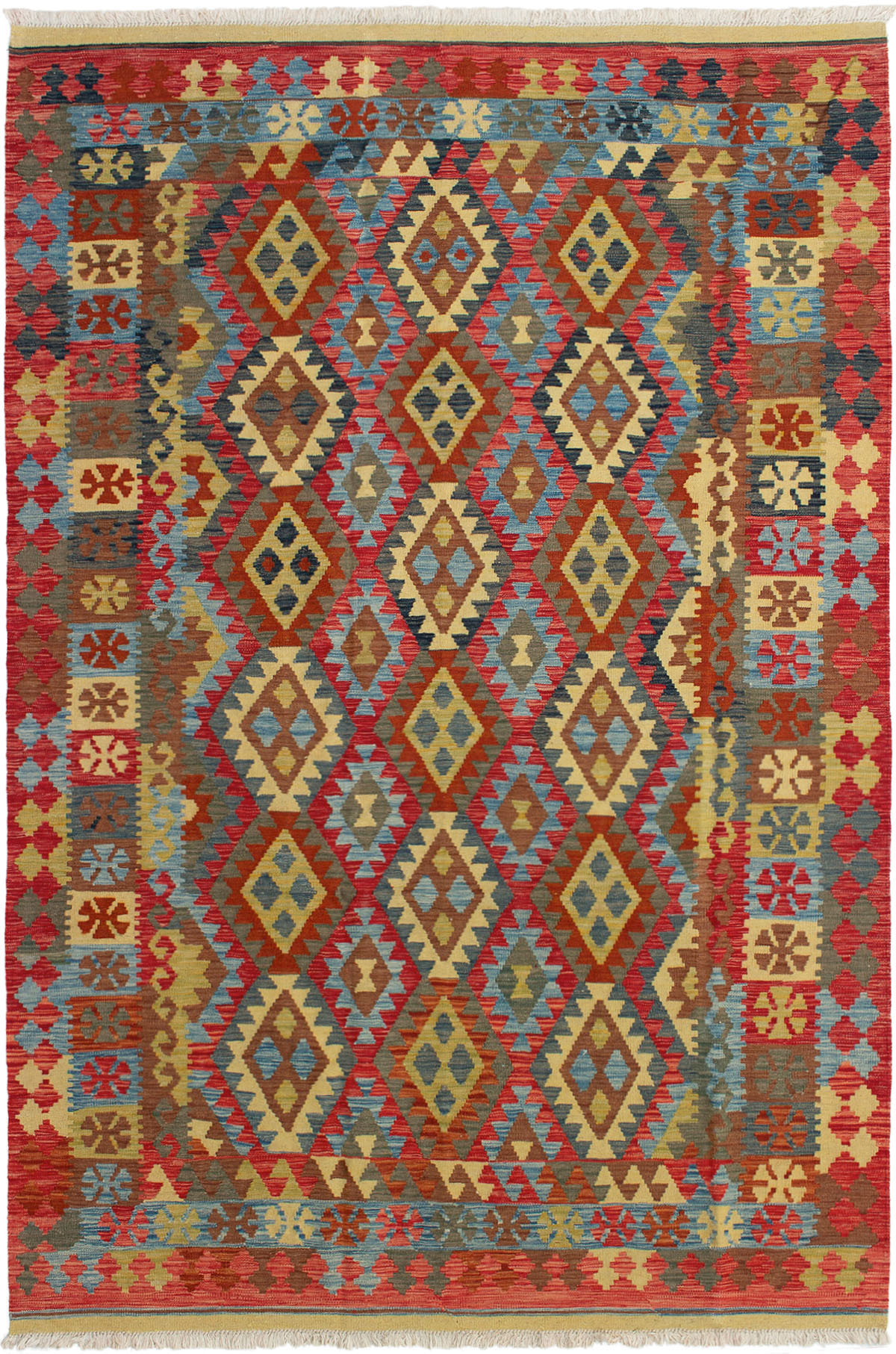 Hand woven Kashkoli FW Red Wool Kilim 6'6" x 9'8" Size: 6'6" x 9'8"  