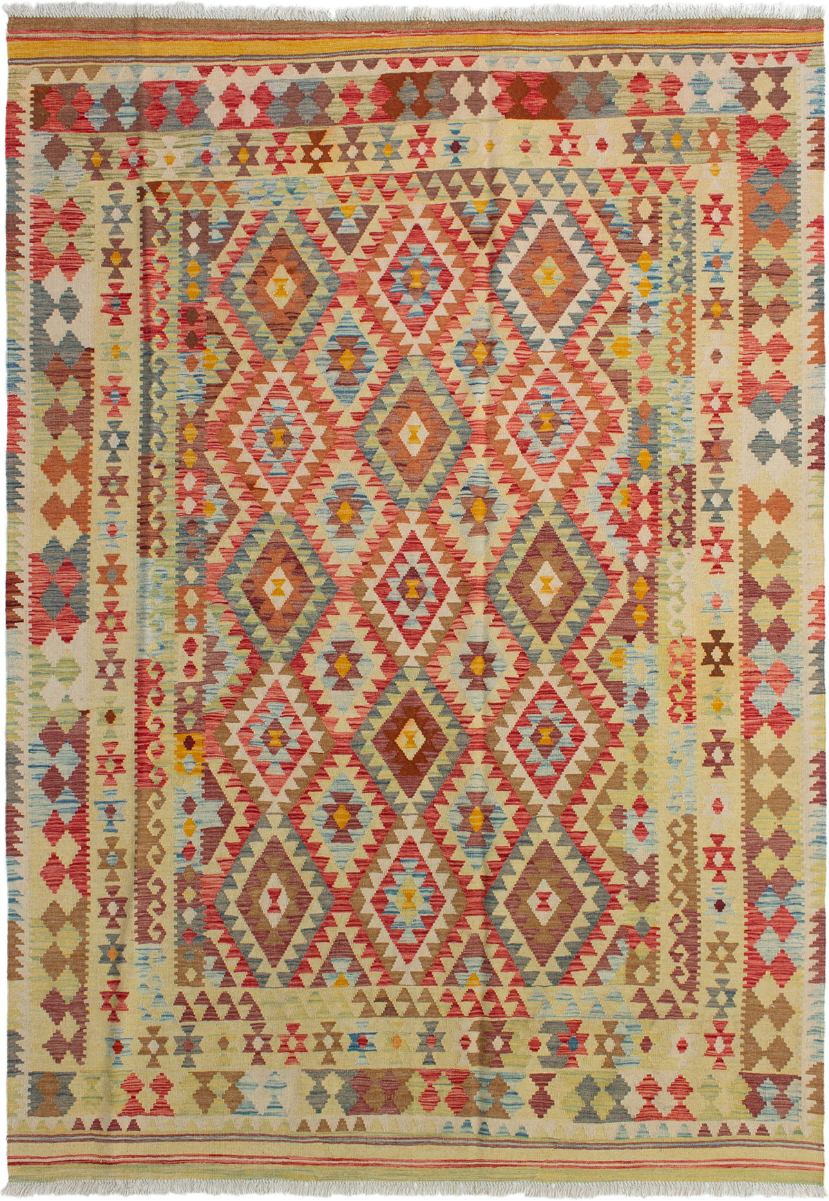 Hand woven Kashkoli FW Red Wool Kilim 6'8" x 9'8"  Size: 6'8" x 9'8"  