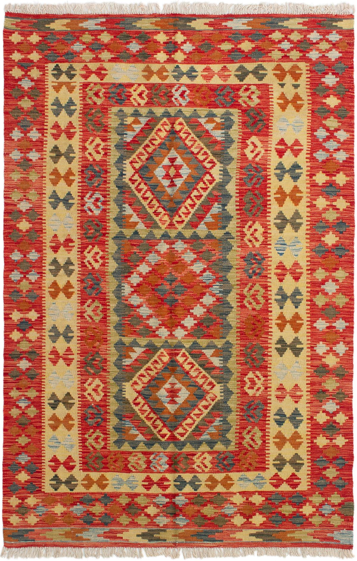 Hand woven Sivas Red Wool Kilim 4'8" x 7'1" Size: 4'8" x 7'1"  