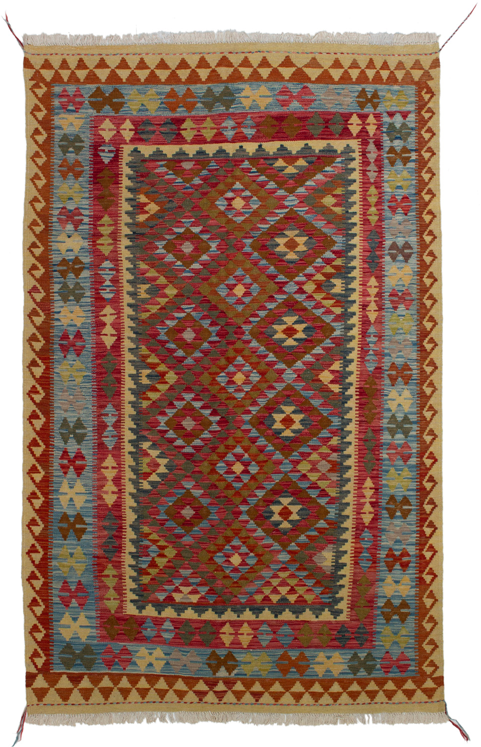 Hand woven Kashkoli FW Red Wool Kilim 5'0" x 8'1" Size: 5'0" x 8'1"  