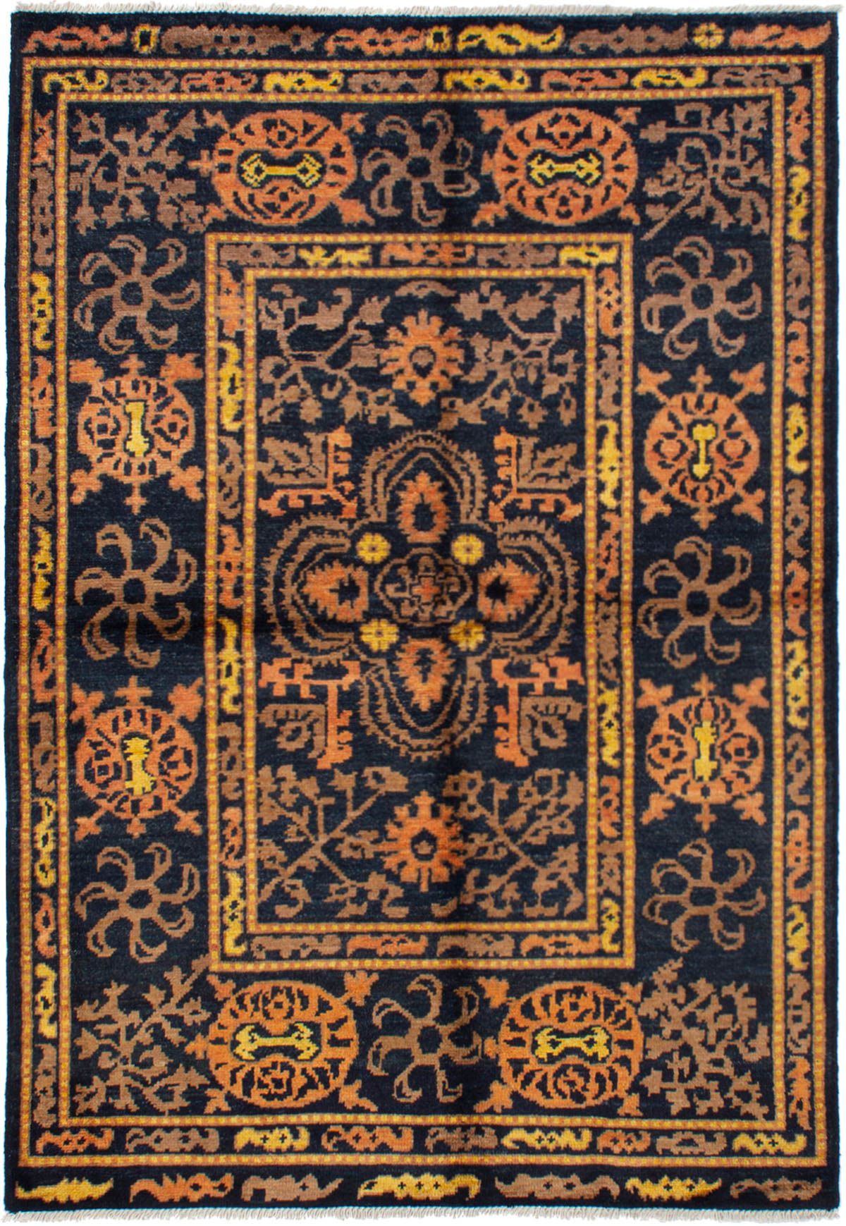 Hand-knotted Shalimar Black, Tan Wool Rug 6'5" x 9'0" Size: 6'5" x 9'0"  