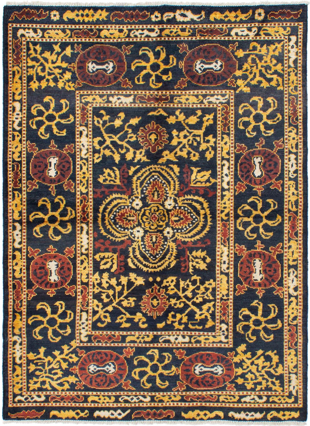 Hand-knotted Shalimar Black, Gold Wool Rug 6'6" x 8'9" Size: 6'6" x 8'9"  