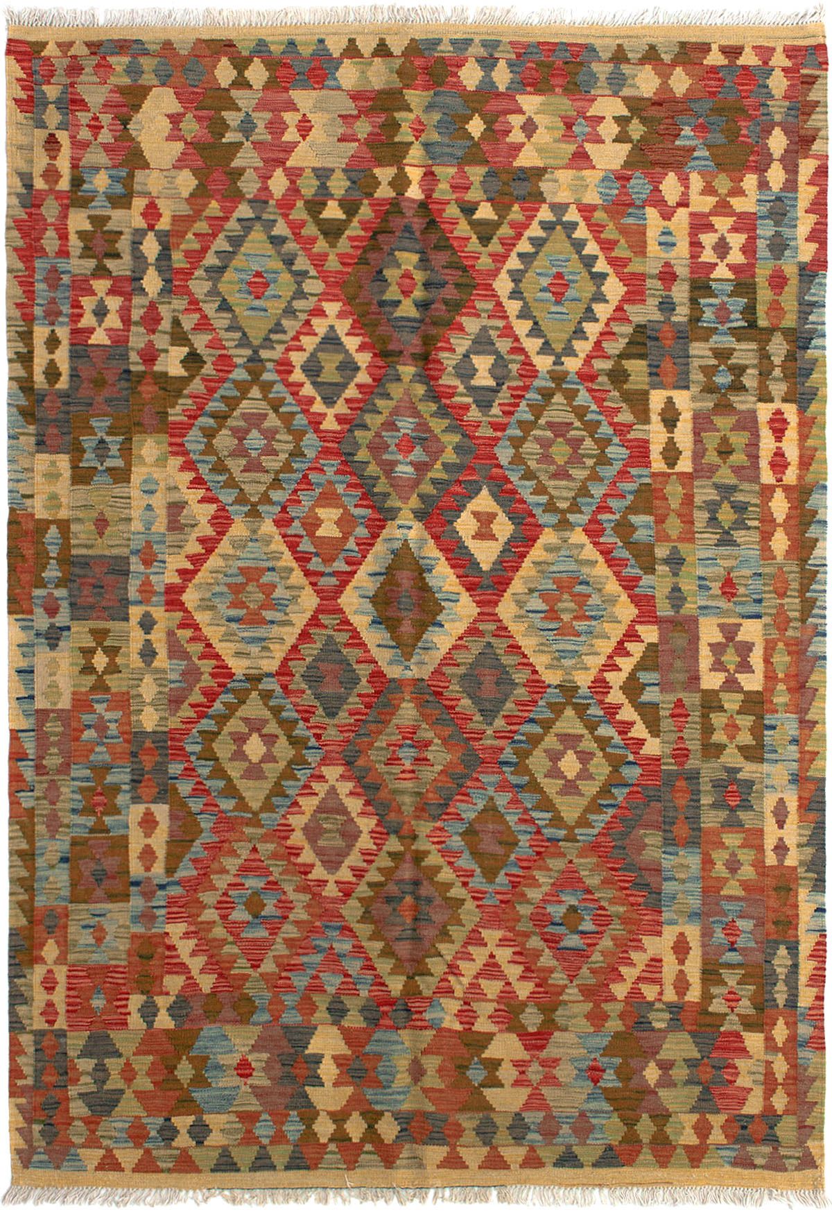 Hand woven Kashkoli FW Red Wool Kilim 5'6" x 7'11"  Size: 5'6" x 7'11"  