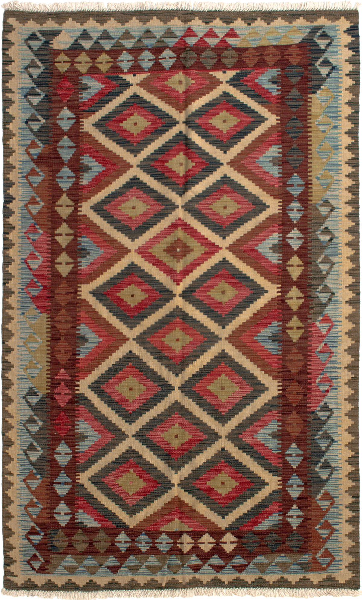 Hand woven Kashkoli FW Red Wool Kilim 5'0" x 8'0" Size: 5'0" x 8'0"  