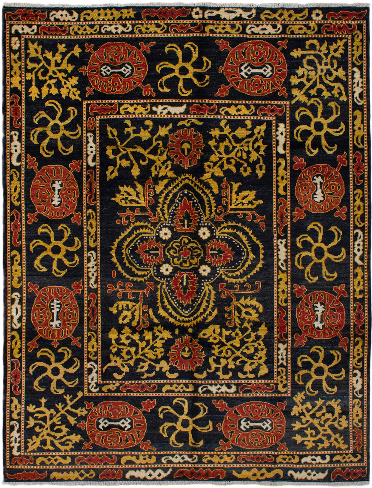 Hand-knotted Shalimar Black, Gold Wool Rug 9'3" x 12'2" Size: 9'3" x 12'2"  