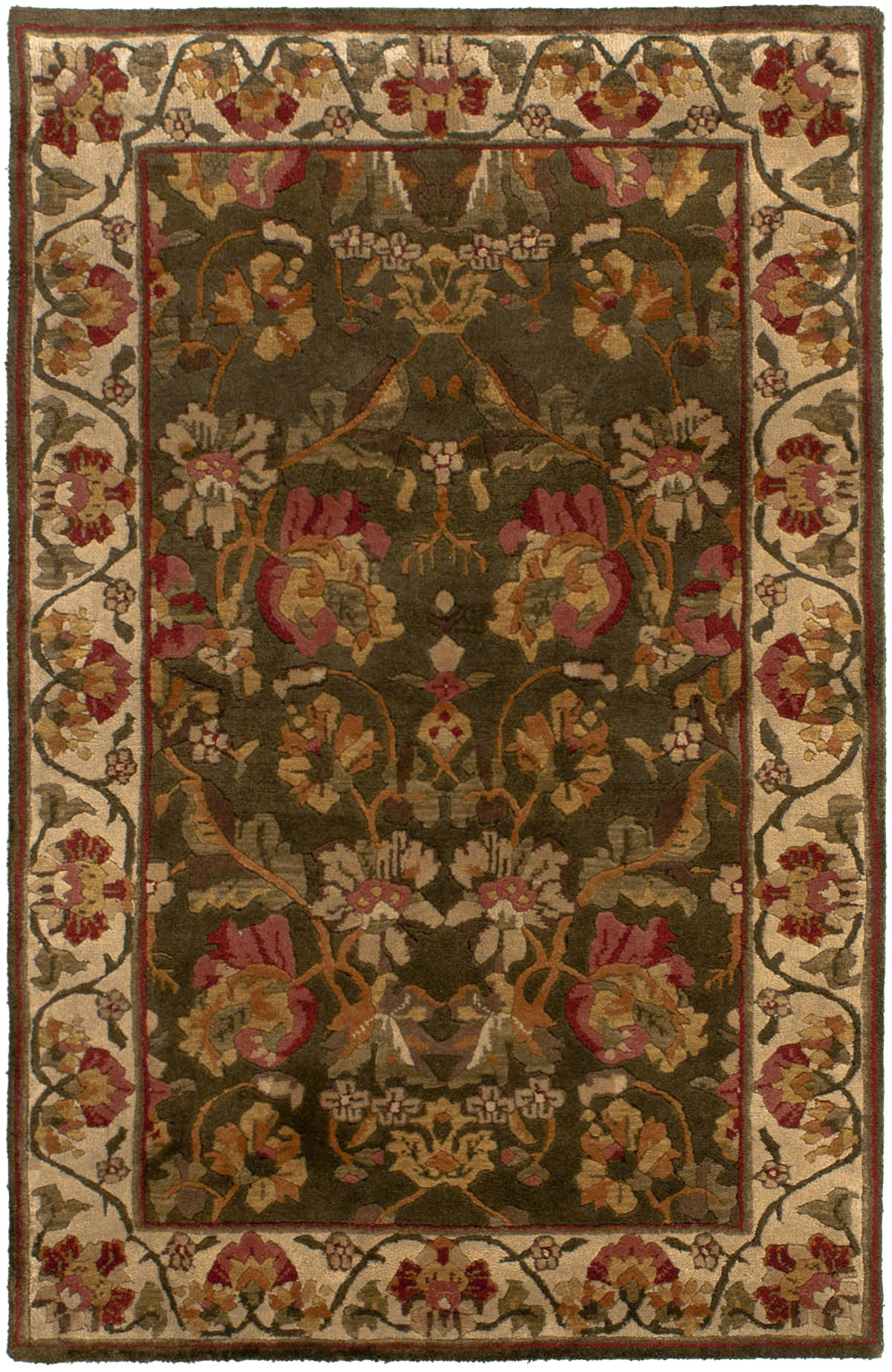 Hand-knotted Varanasi Olive Wool Rug 3'5" x 5'5" Size: 3'5" x 5'5"  