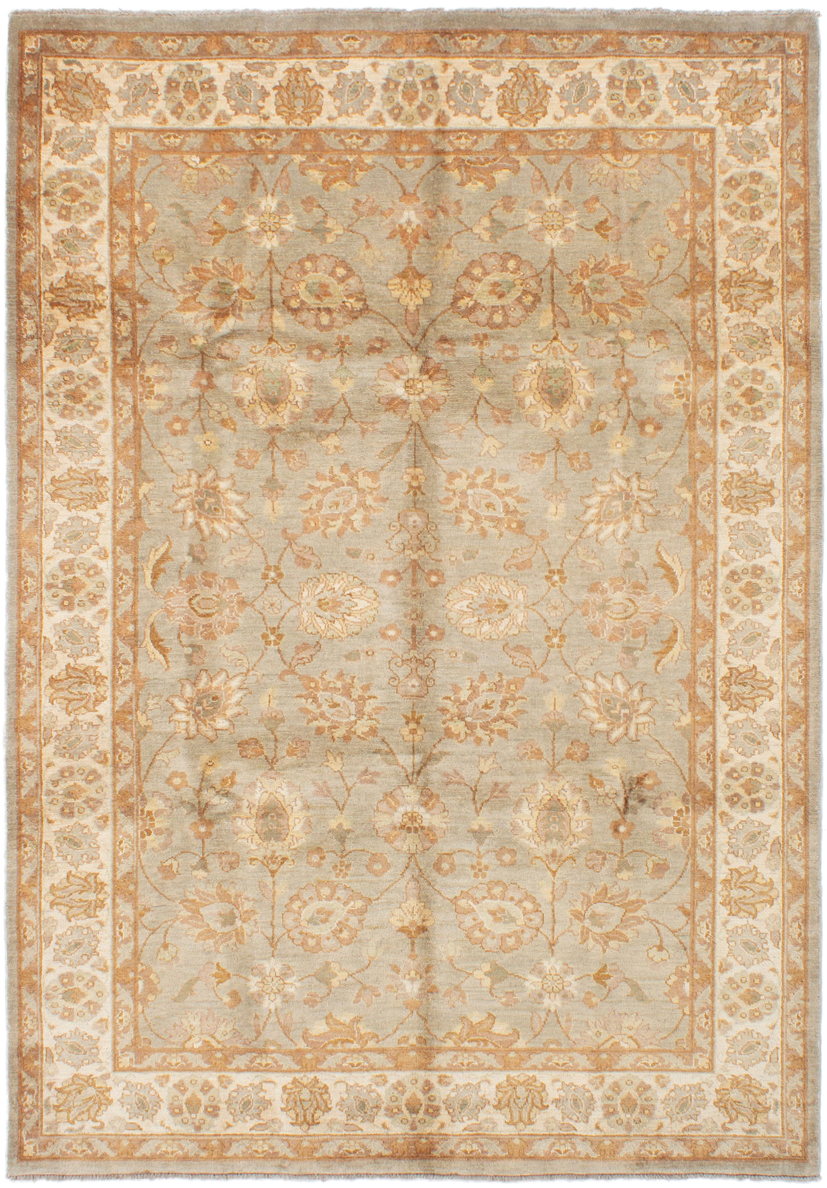 Hand-knotted Peshawar Finest Light Grey Wool Rug 7'1" x 10'1" Size: 7'1" x 10'1"  