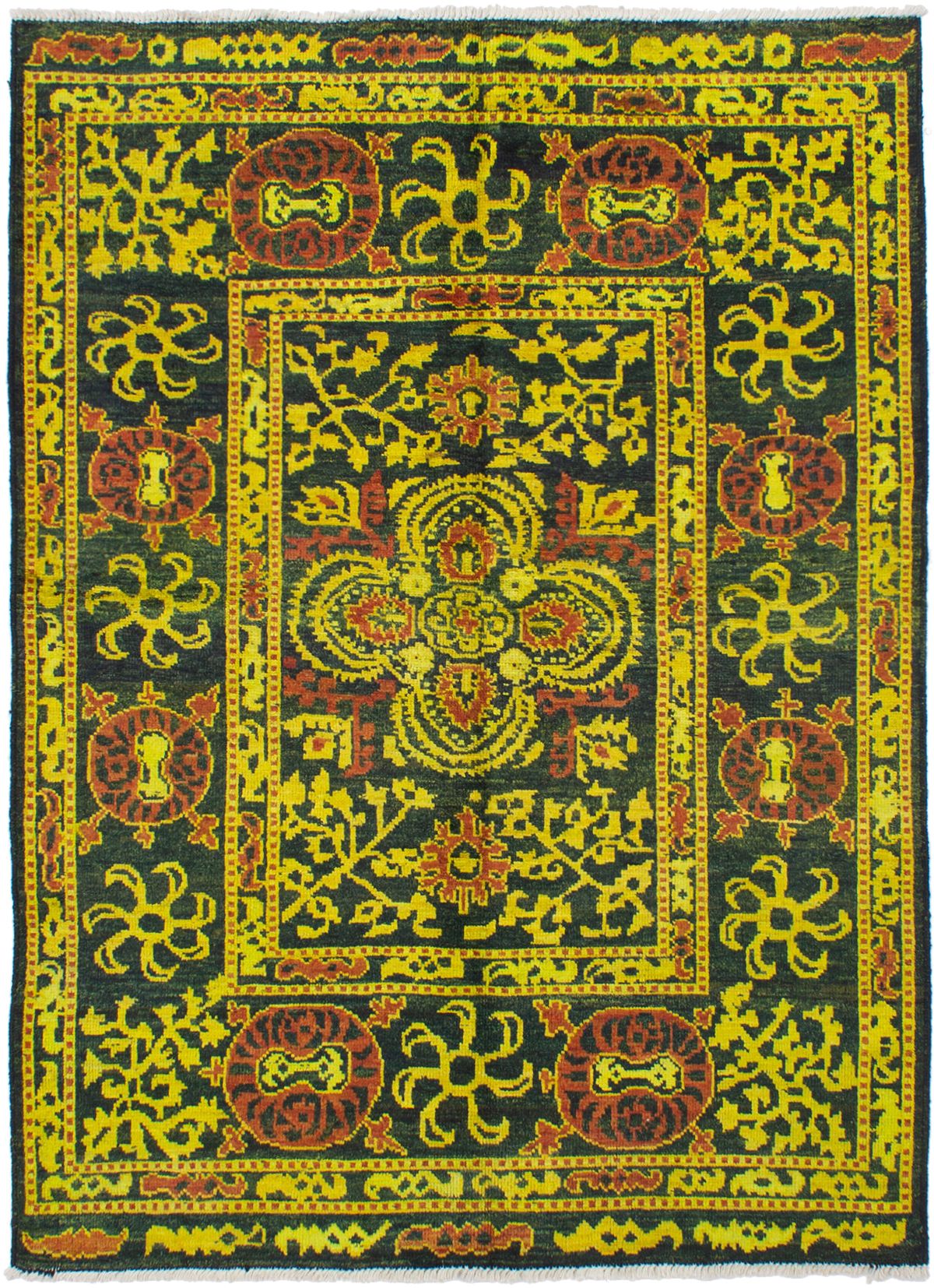 Hand-knotted Shalimar Black, Yellow Wool Rug 6'6" x 8'10" Size: 6'6" x 8'10"  