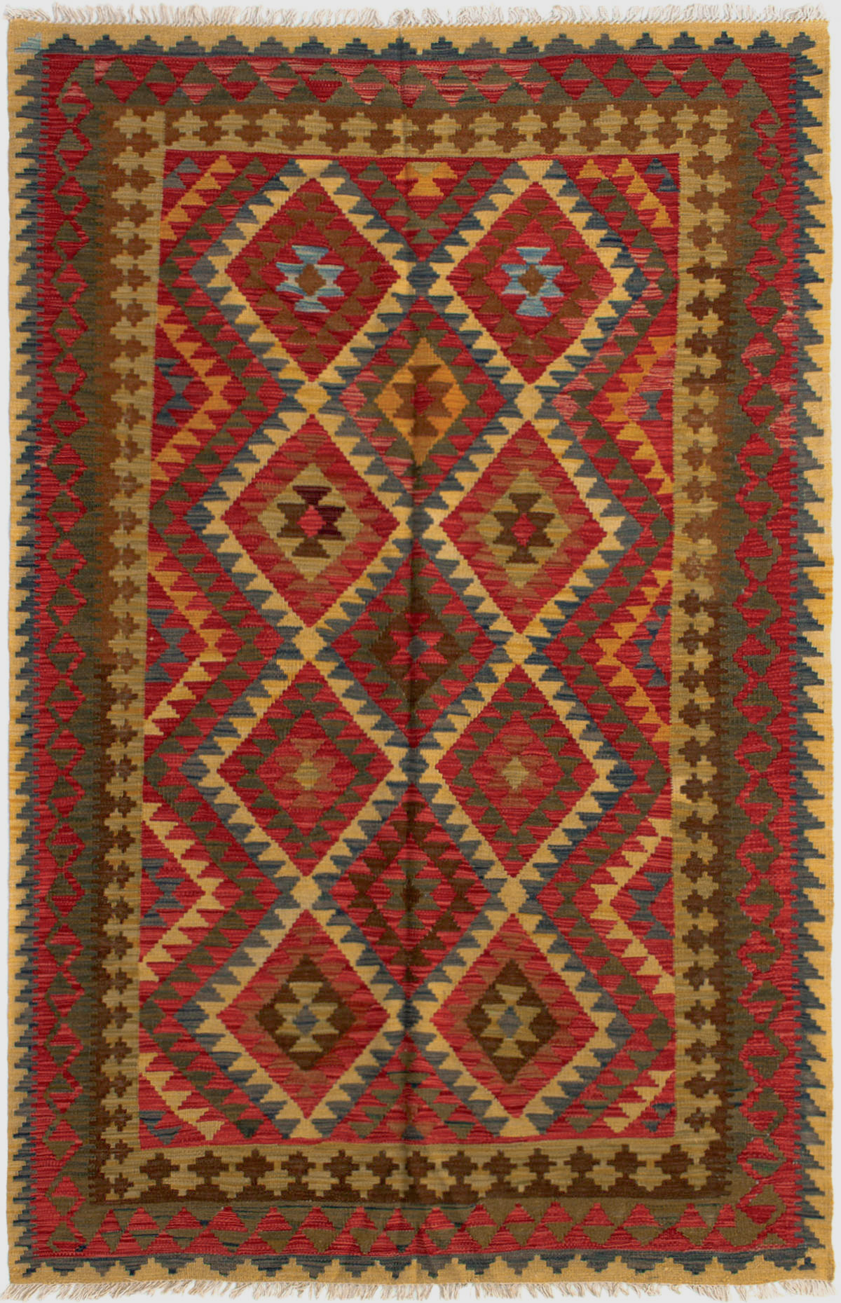 Hand woven Kashkoli FW Red Wool Kilim 5'4" x 8'2"  Size: 5'4" x 8'2"  