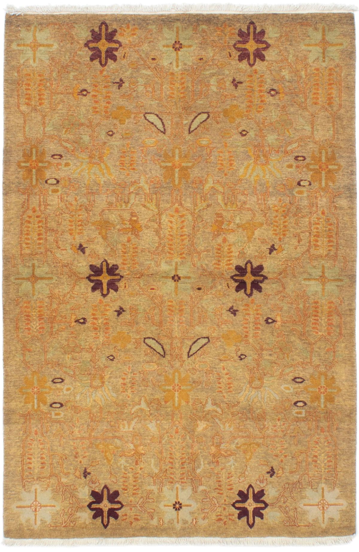 Hand-knotted Peshawar Finest Brown, Light Green Wool Rug 4'0" x 6'0" Size: 4'0" x 6'0"  