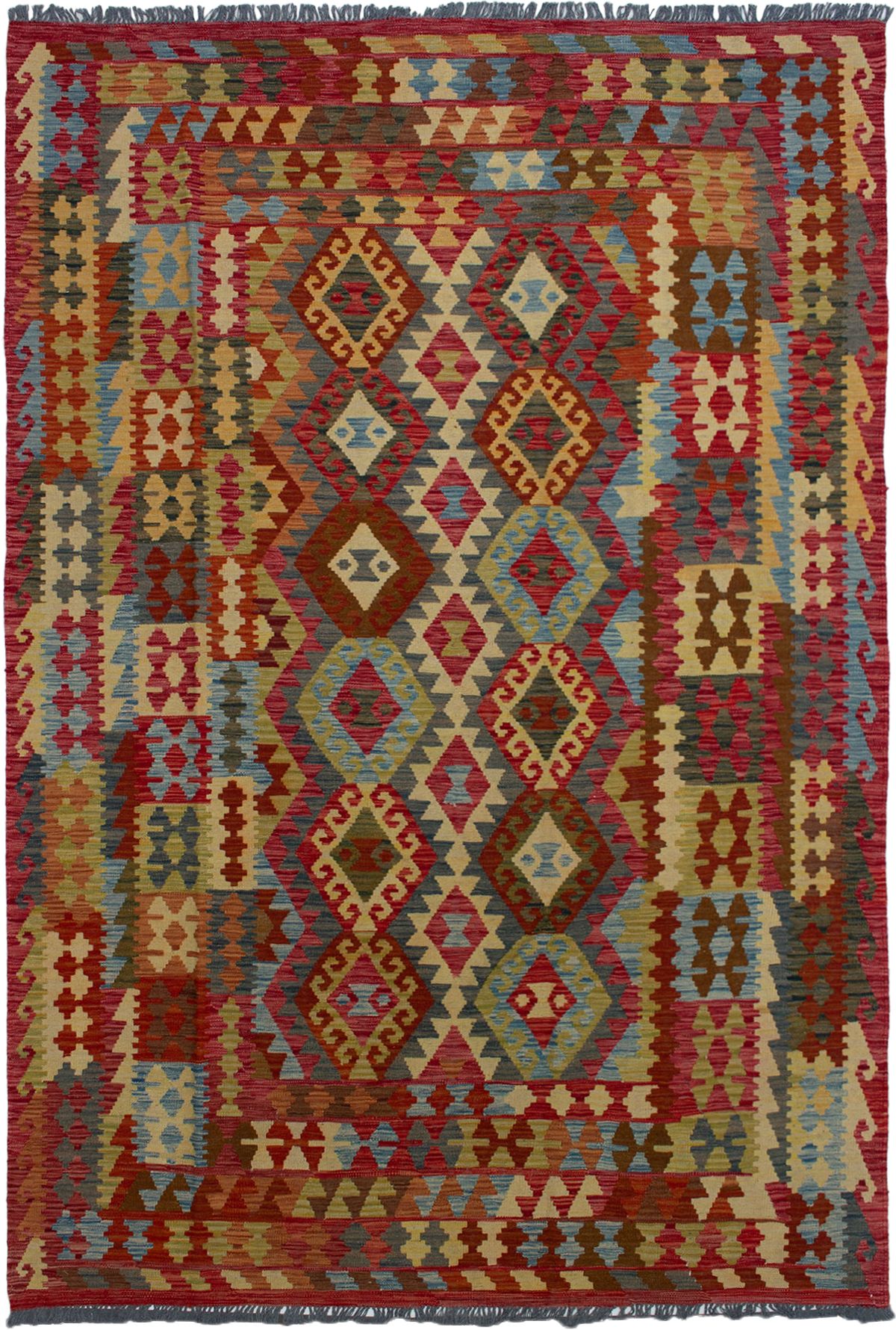 Hand woven Kashkoli FW Red Wool Kilim 6'8" x 9'10" Size: 6'8" x 9'10"  