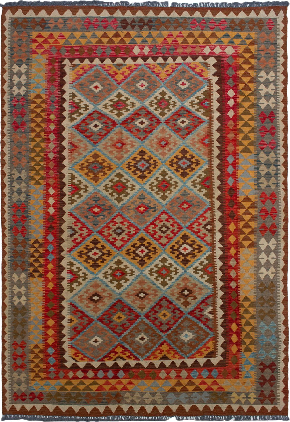 Hand woven Kashkoli FW Red Wool Kilim 6'10" x 9'10" Size: 6'10" x 9'11"  