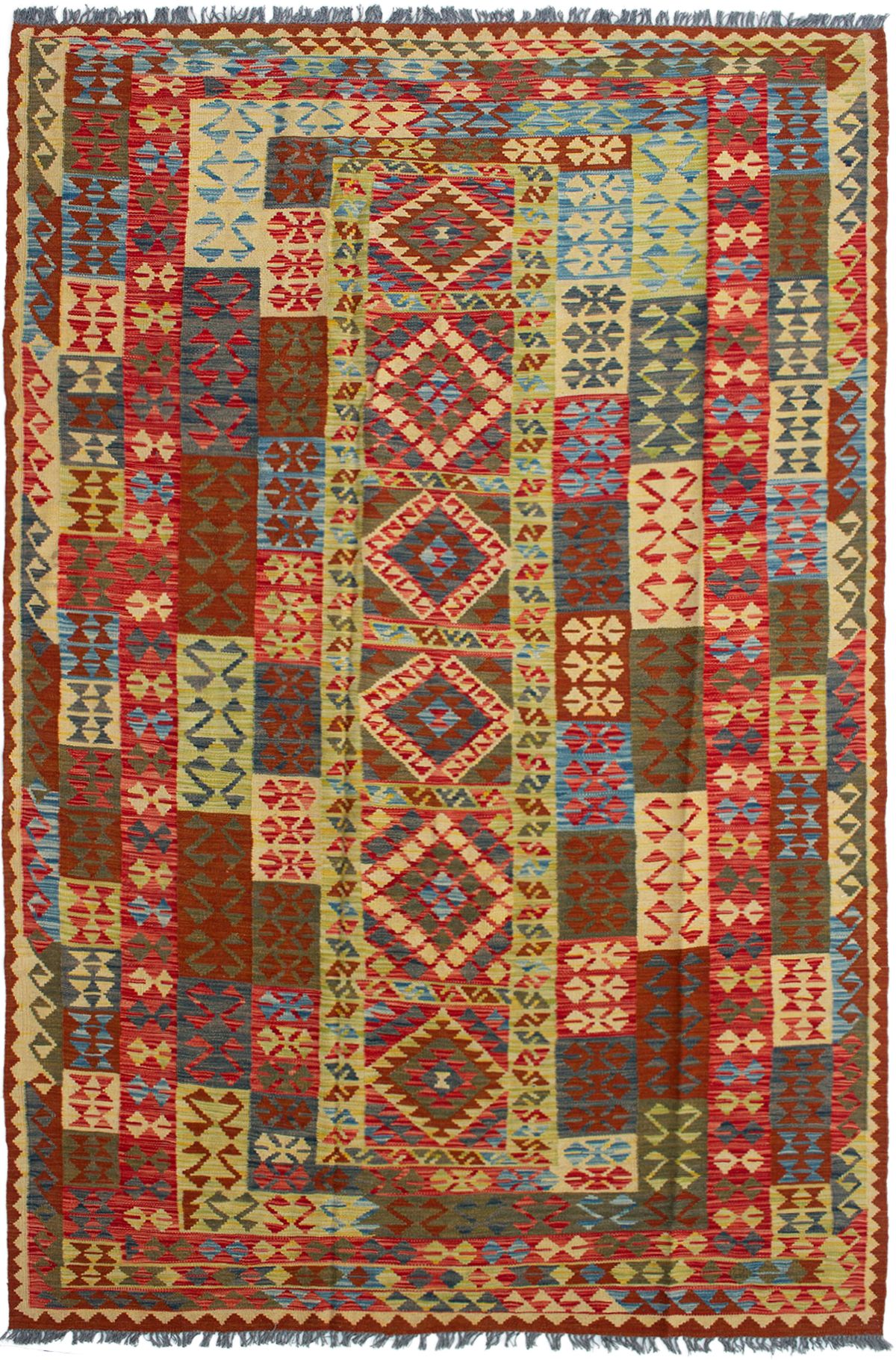 Hand woven Hereke FW Red Wool Kilim 6'9" x 10'0" Size: 6'9" x 10'0"  