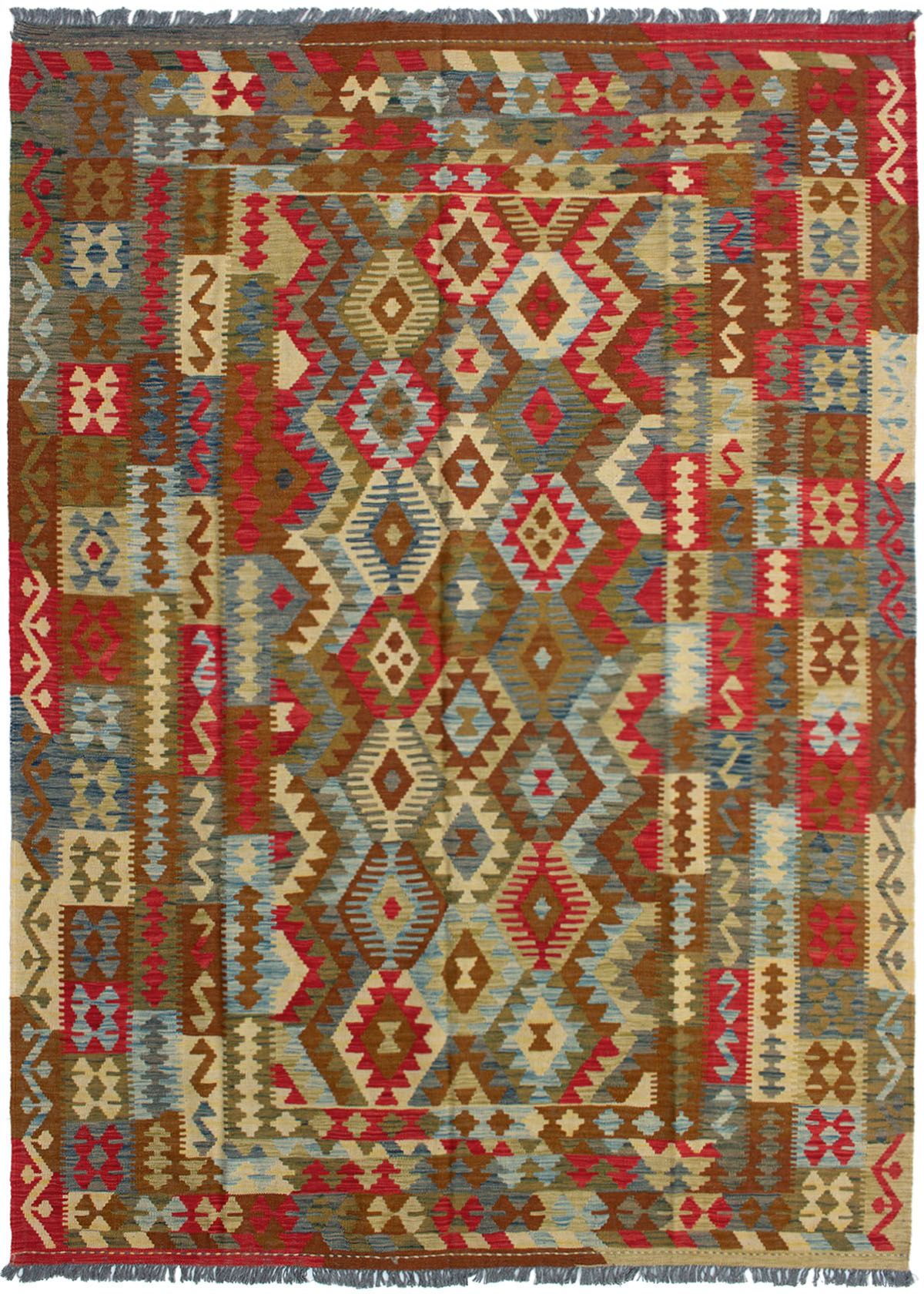 Hand woven Hereke FW Red Wool Kilim 7'2" x 10'0" Size: 7'2" x 10'0"  