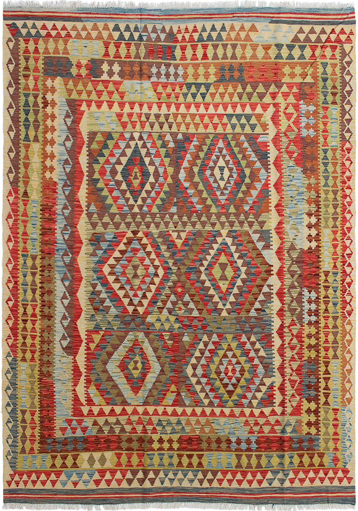 Hand woven Kashkoli FW Red Wool Kilim 6'9" x 9'11" Size: 6'9" x 9'11"  