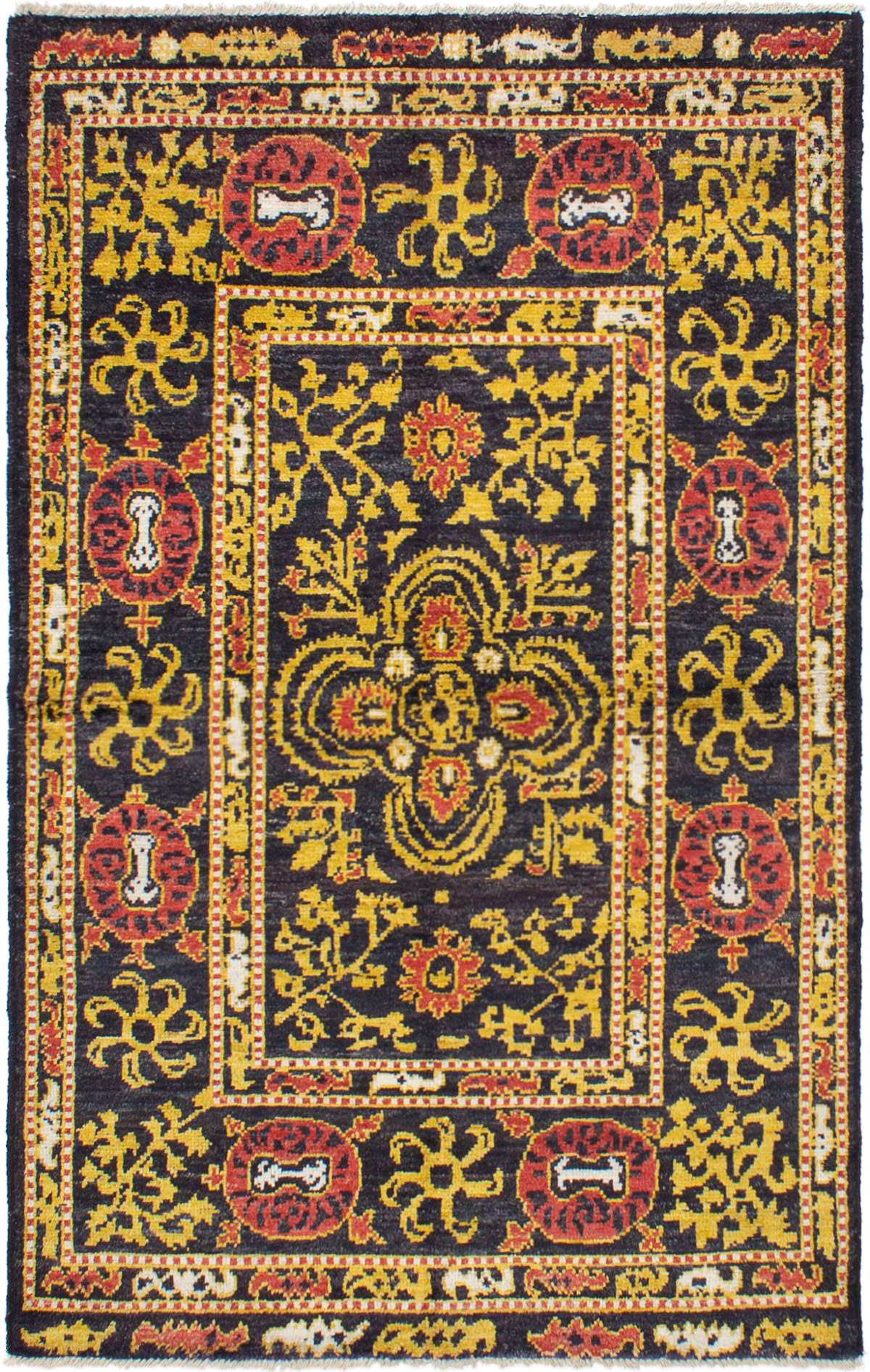 Hand-knotted Shalimar Black, Gold Wool Rug 4'10" x 7'10" Size: 4'10" x 7'10"  