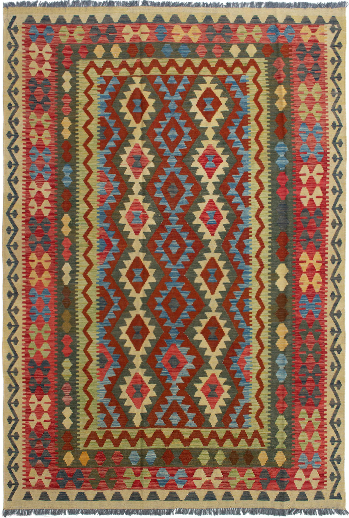 Hand woven Kashkoli FW Red Wool Kilim 6'5" x 9'8" Size: 6'5" x 9'8"  