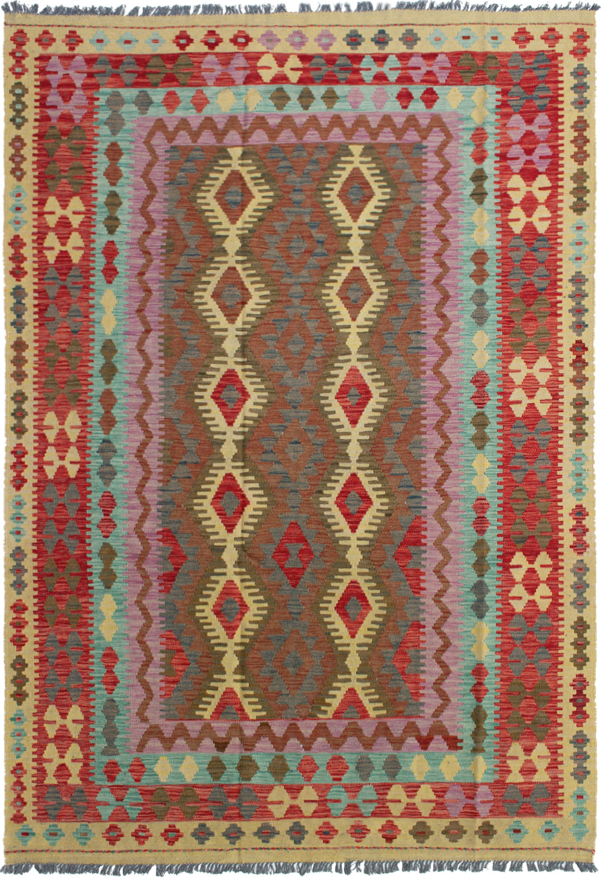 Hand woven Kashkoli FW Brown Wool Kilim 6'5" x 9'9" Size: 6'5" x 9'9"  