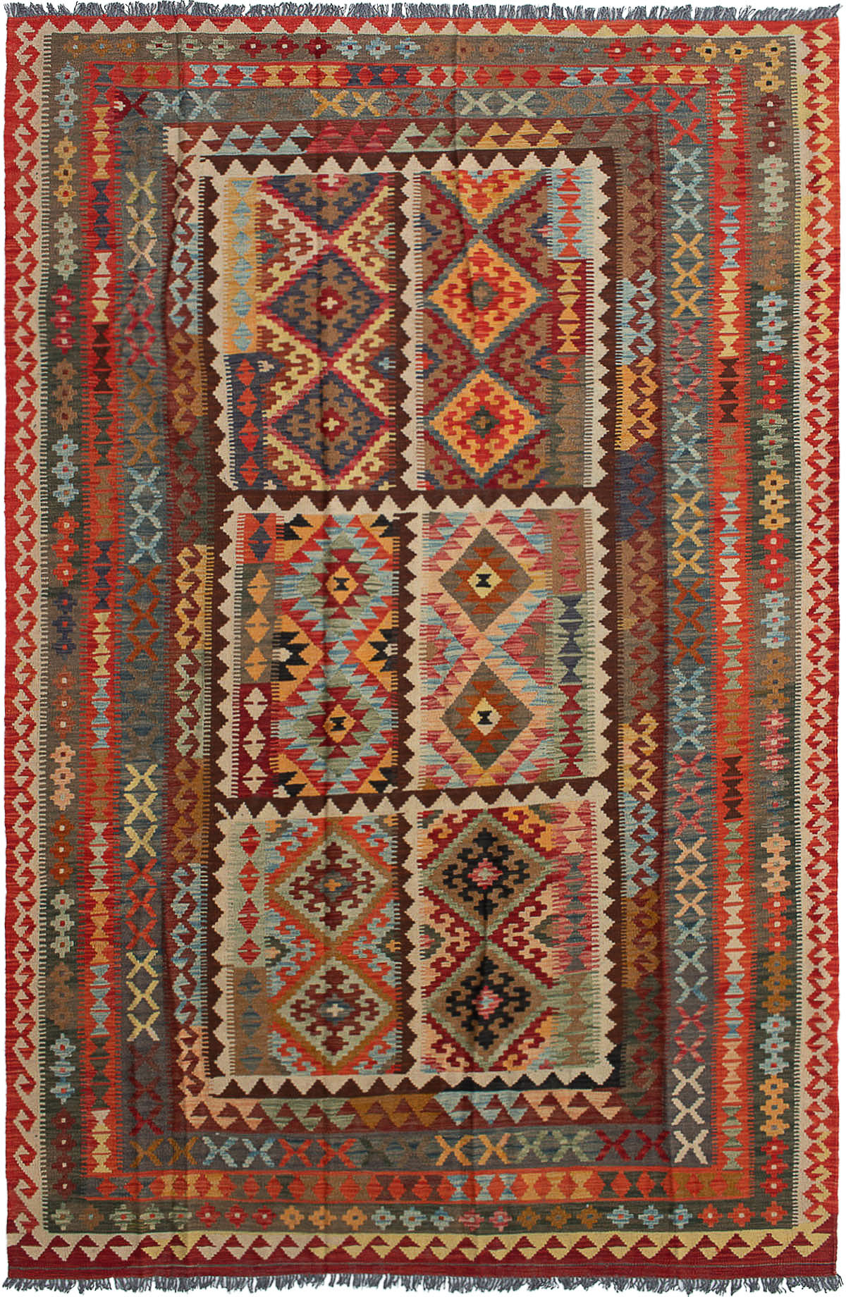 Hand woven Kashkoli FW Red Wool Kilim 6'9" x 10'5" Size: 6'9" x 10'5"  