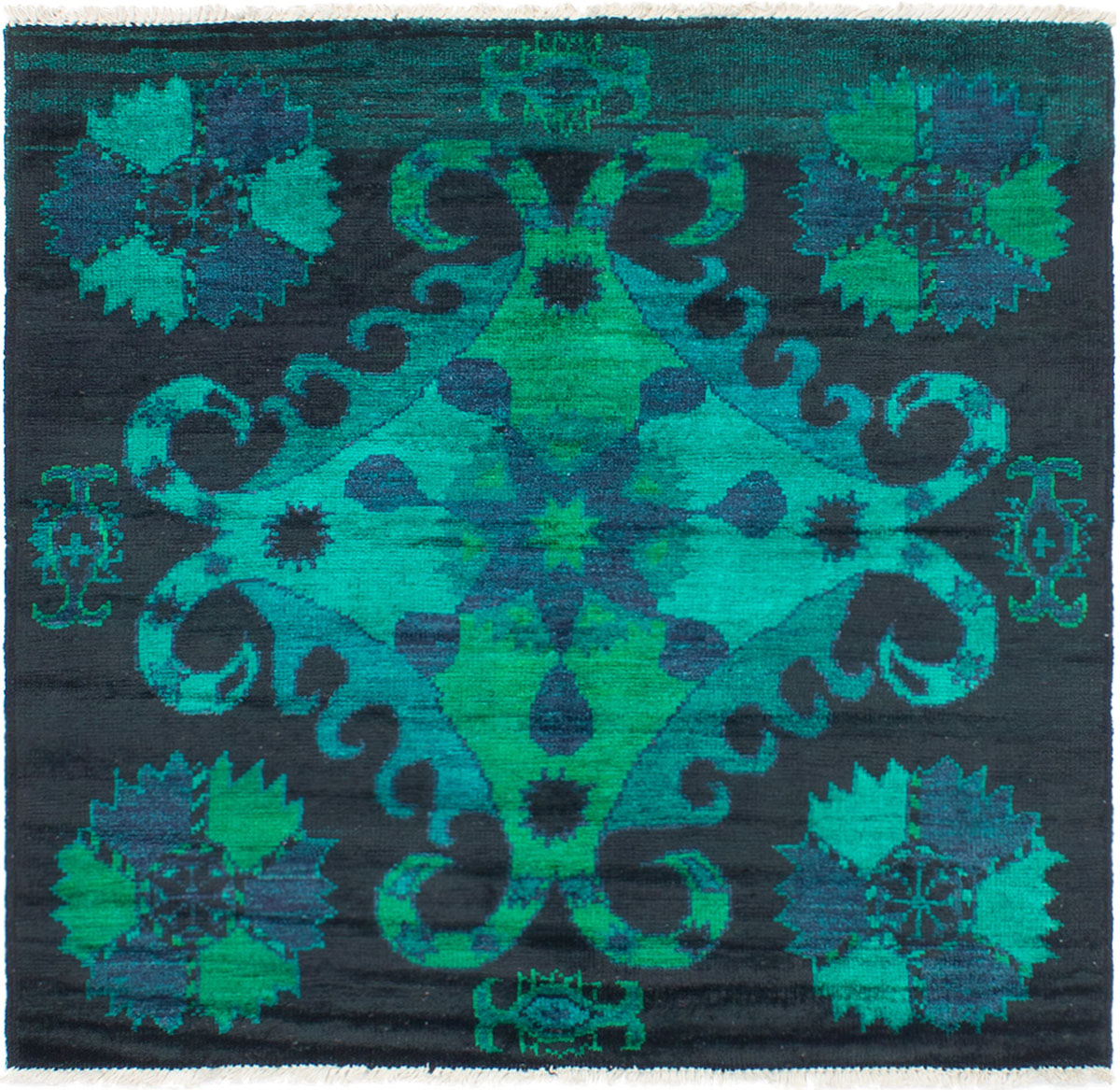 Hand-knotted Vibrance Black, Cyan Wool Rug 5'1" x 5'3" Size: 5'1" x 5'3"  
