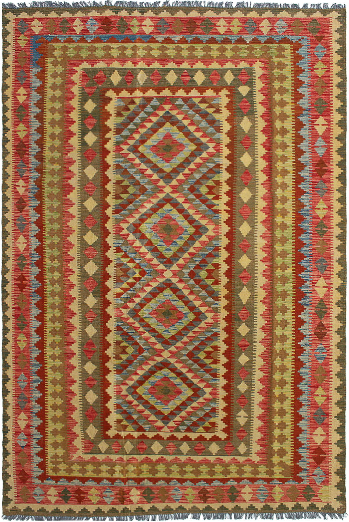 Hand woven Kashkoli FW Red Wool Kilim 6'8" x 10'0"  Size: 6'8" x 10'0"  