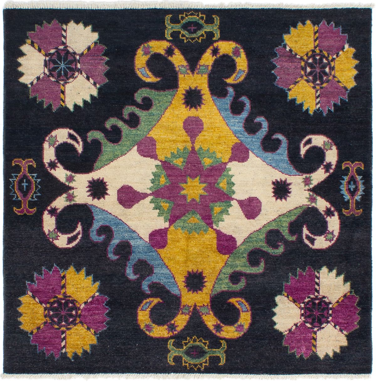 Hand-knotted Shalimar Black Wool Rug 5'10" x 6'1" Size: 5'10" x 6'1"  