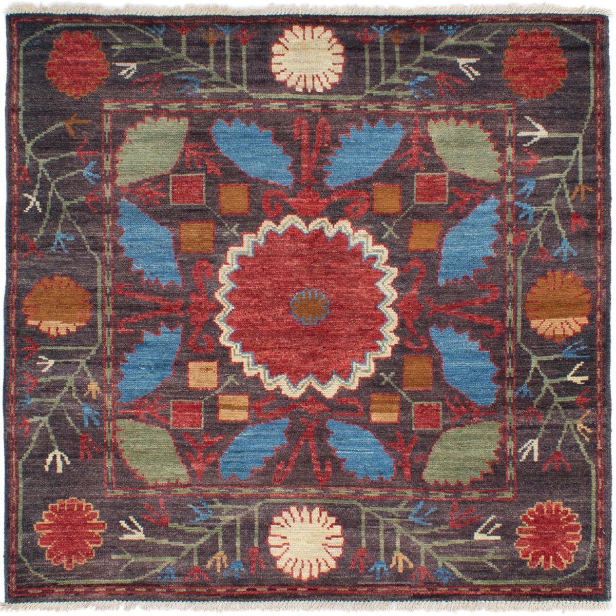 Hand-knotted Shalimar Black, Red Wool Rug 6'0" x 6'5" Size: 6'0" x 6'5"  