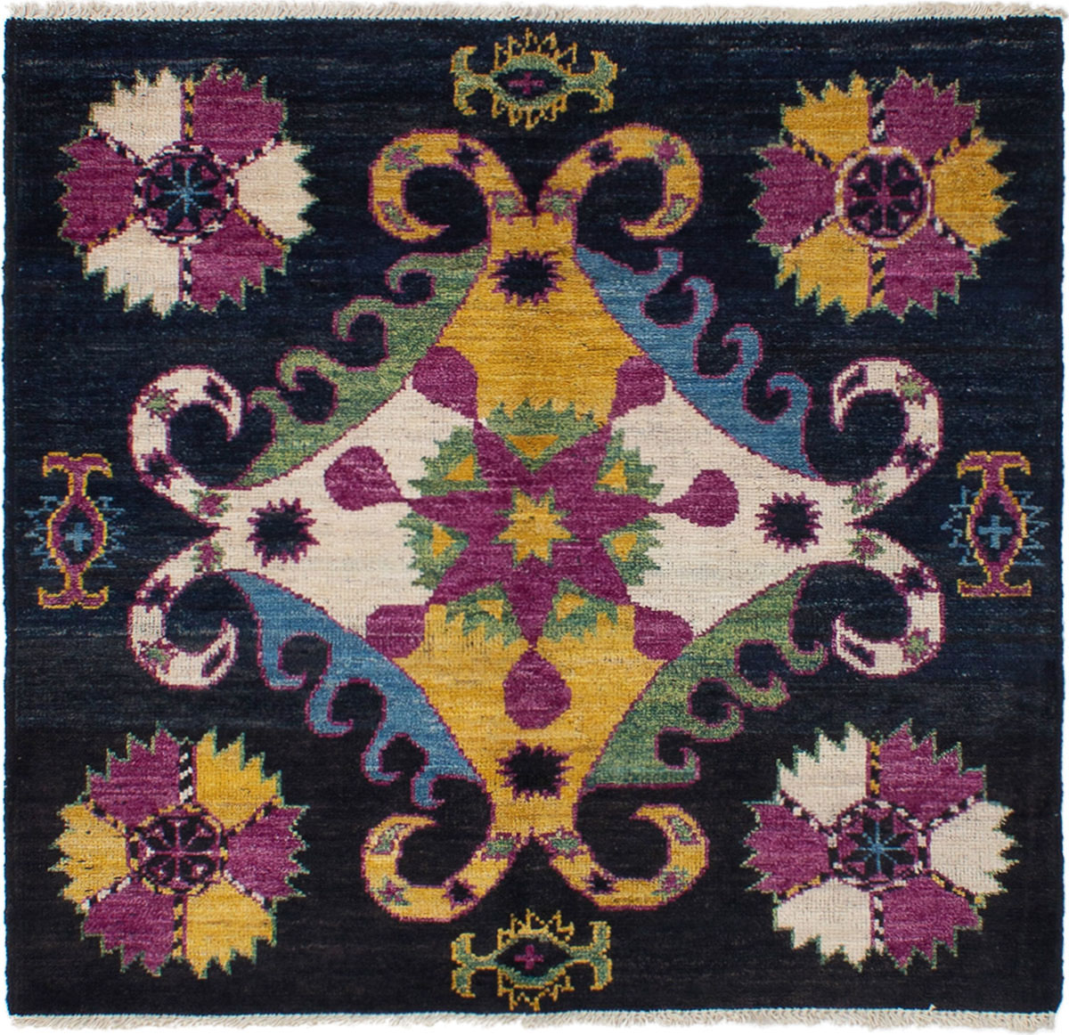 Hand-knotted Shalimar Black, Purple Wool Rug 4'10" x 5'2" Size: 4'10" x 5'2"  