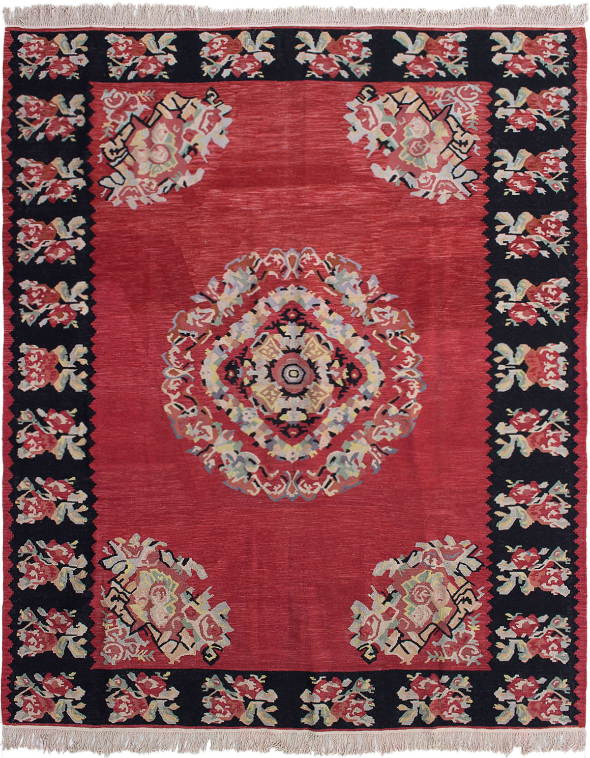 Hand woven Royale Red Wool Kilim 7'11" x 9'6" Size: 7'11" x 9'6"  