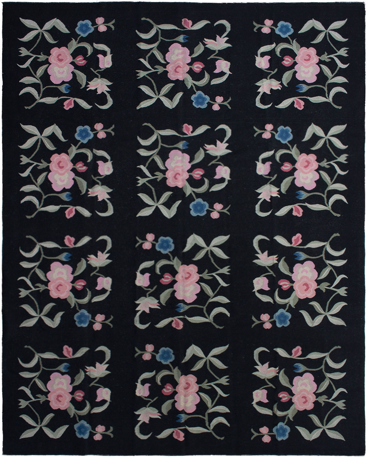 Hand woven Royale Black Wool Kilim 8'0" x 10'0"  Size: 8'0" x 10'0"  