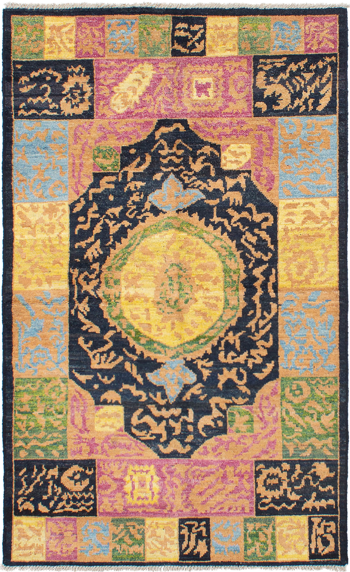 Hand-knotted Shalimar Black, Gold Wool Rug 5'0" x 8'0" Size: 5'0" x 8'0"  
