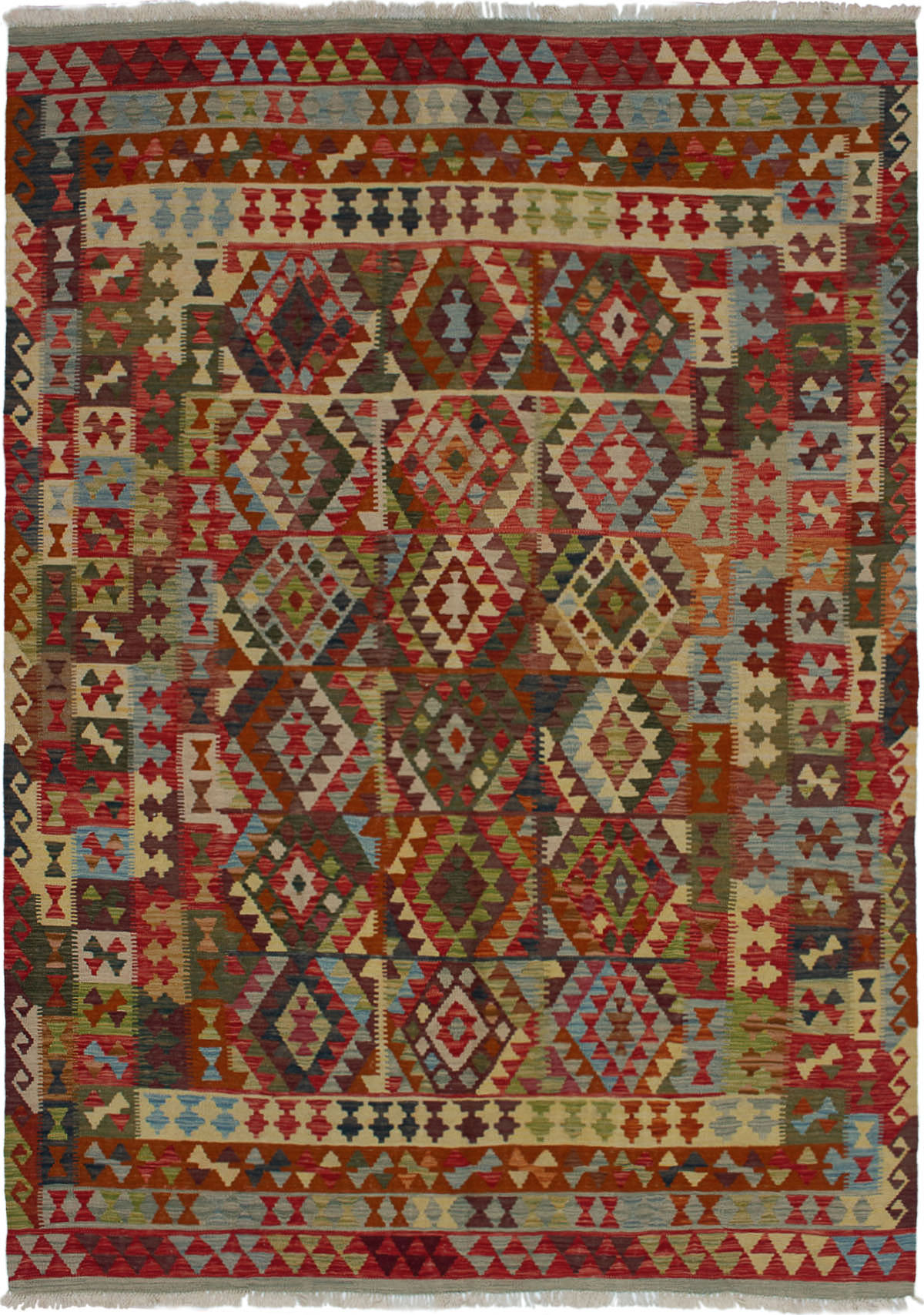Hand woven Hereke FW Red Wool Kilim 6'9" x 9'10"  Size: 6'9" x 9'10"  