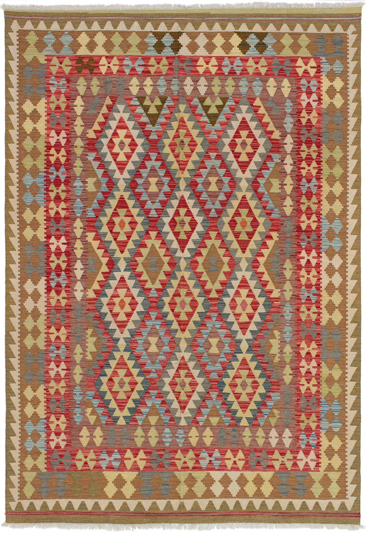 Hand woven Kashkoli FW Red Wool Kilim 6'8" x 9'7" Size: 6'8" x 9'7"  
