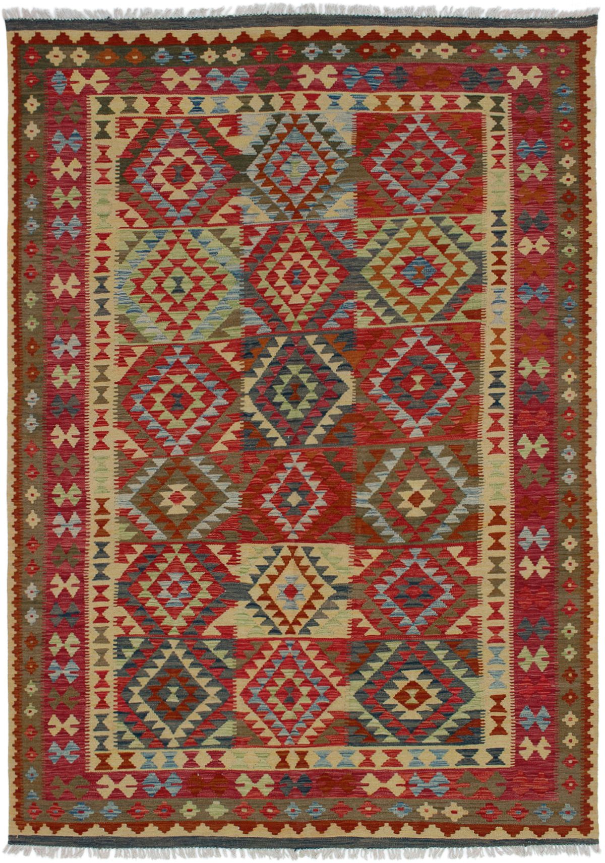 Hand woven Kashkoli FW Red Wool Kilim 6'6" x 9'8"  Size: 6'6" x 9'8"  