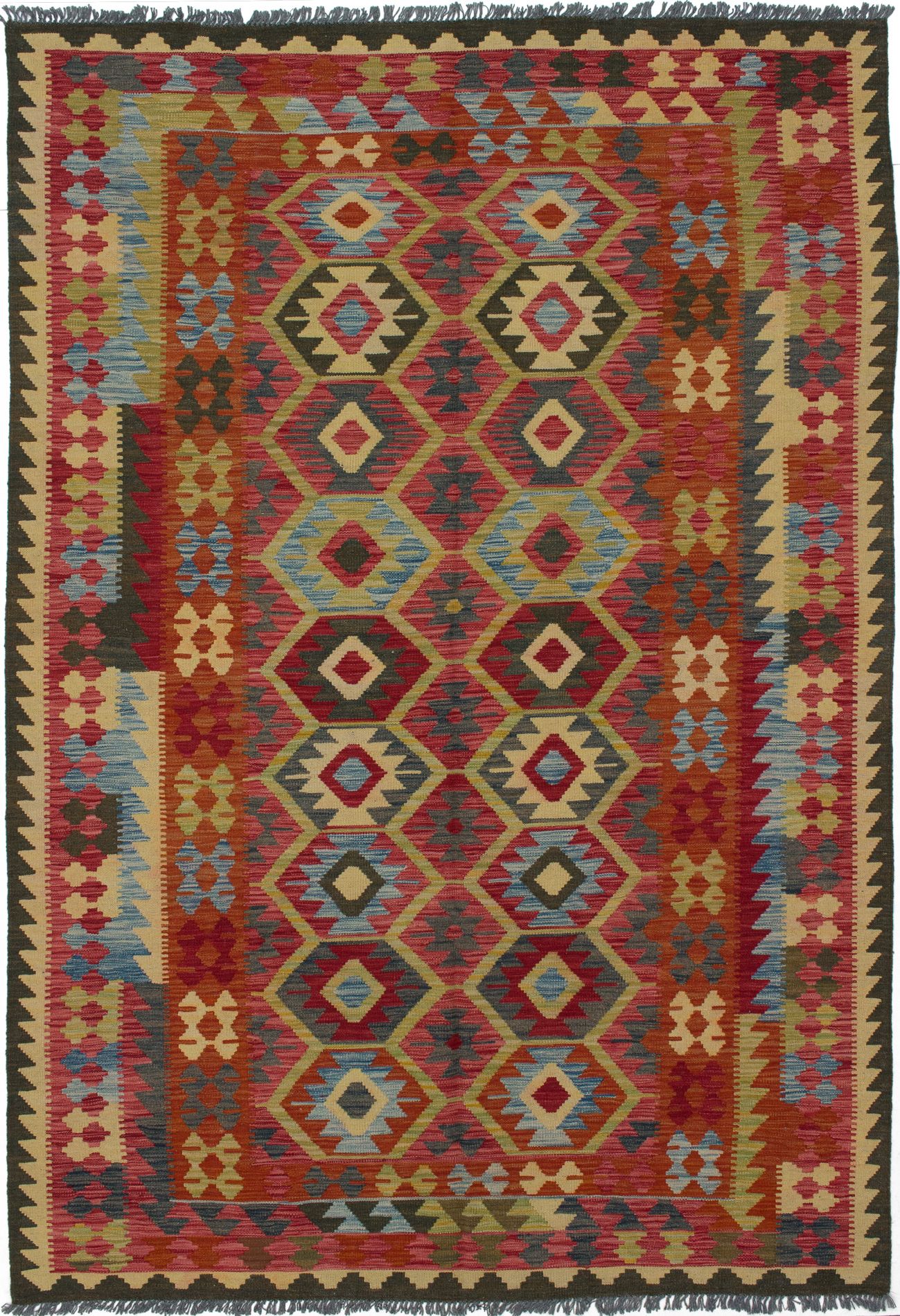 Hand woven Sivas Red Wool Kilim 6'8" x 9'10" Size: 6'8" x 9'10"  
