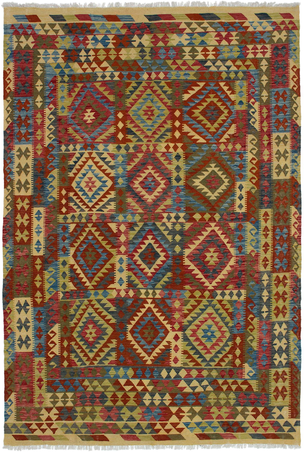 Hand woven Kashkoli FW Red Wool Kilim 6'8" x 9'10"  Size: 6'8" x 9'11"  